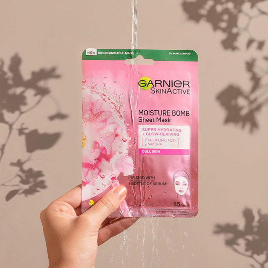 Garnier Skin Active Moisture Bomb Sakura Hydrating Sheet Mask Repairs deeply clean Best imported UK French genuine facial smooth beauty cosmetic low price in BD