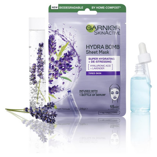 Garnier Skin Active Moisture Bomb Lavender Revitalising Sheet Mask Repairs deeply clean Best imported UK French genuine facial beauty cosmetic low price in BD