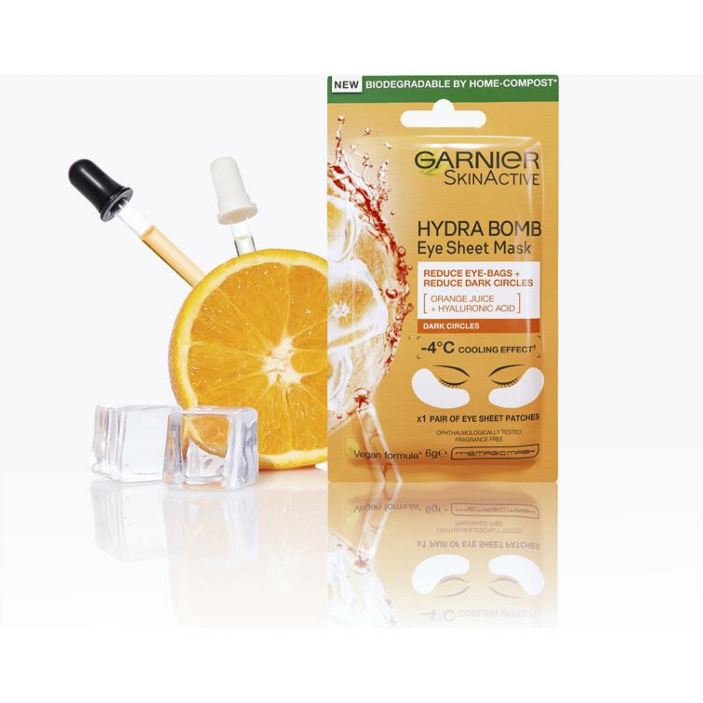 Garnier SkinActive Moisture Bomb is a super hydrating & refreshing eye sheet mask for tired, puffy and dull eye contours. Contains Orange Juice & hyaluronic acid. In just 15 minutes, leaves eye area looking brighter, more refreshed & awake. Helps reduce eye bags and dark circles. Best face sheet mask in Dhaka Bangladesh.