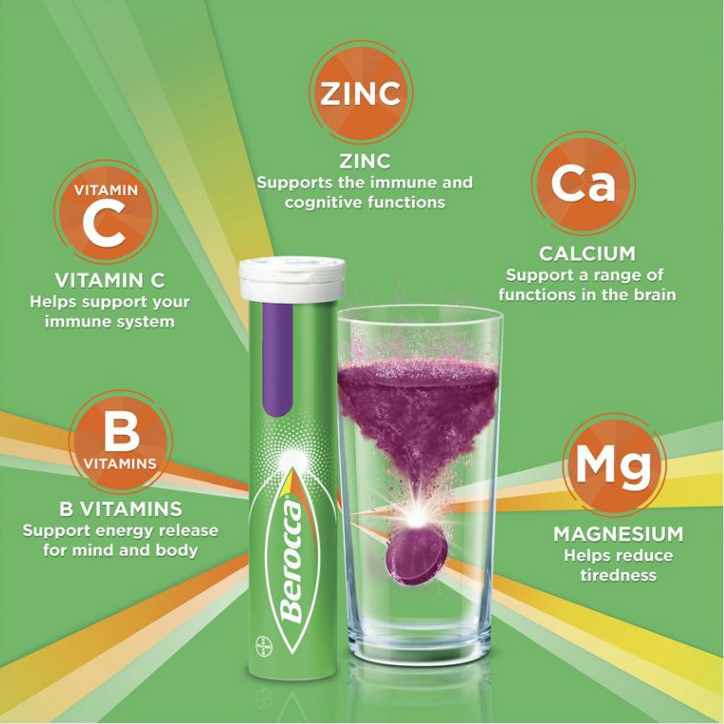 Berocca Energy Vitamin B C Effervescent Multivitamin Drink Berry immunity mental strength Best genuine premium quality absorption calcium import low price in BD