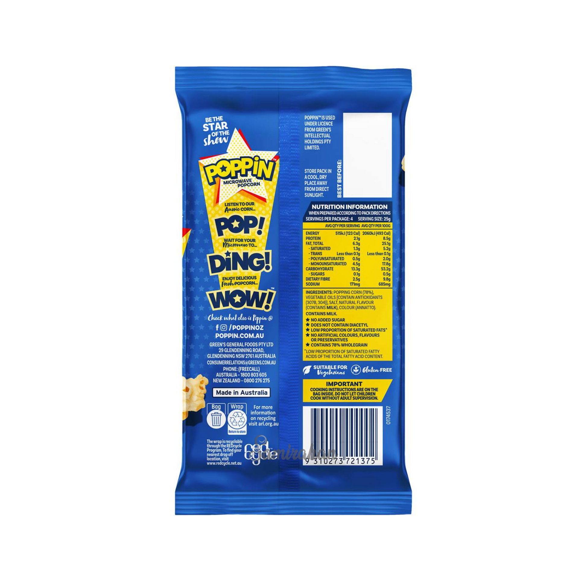 Poppin Microwave Popcorn Original Butter flavour Australian  Grain tasty snack family Best import genuine authentic organic food healthy premium low price in bd