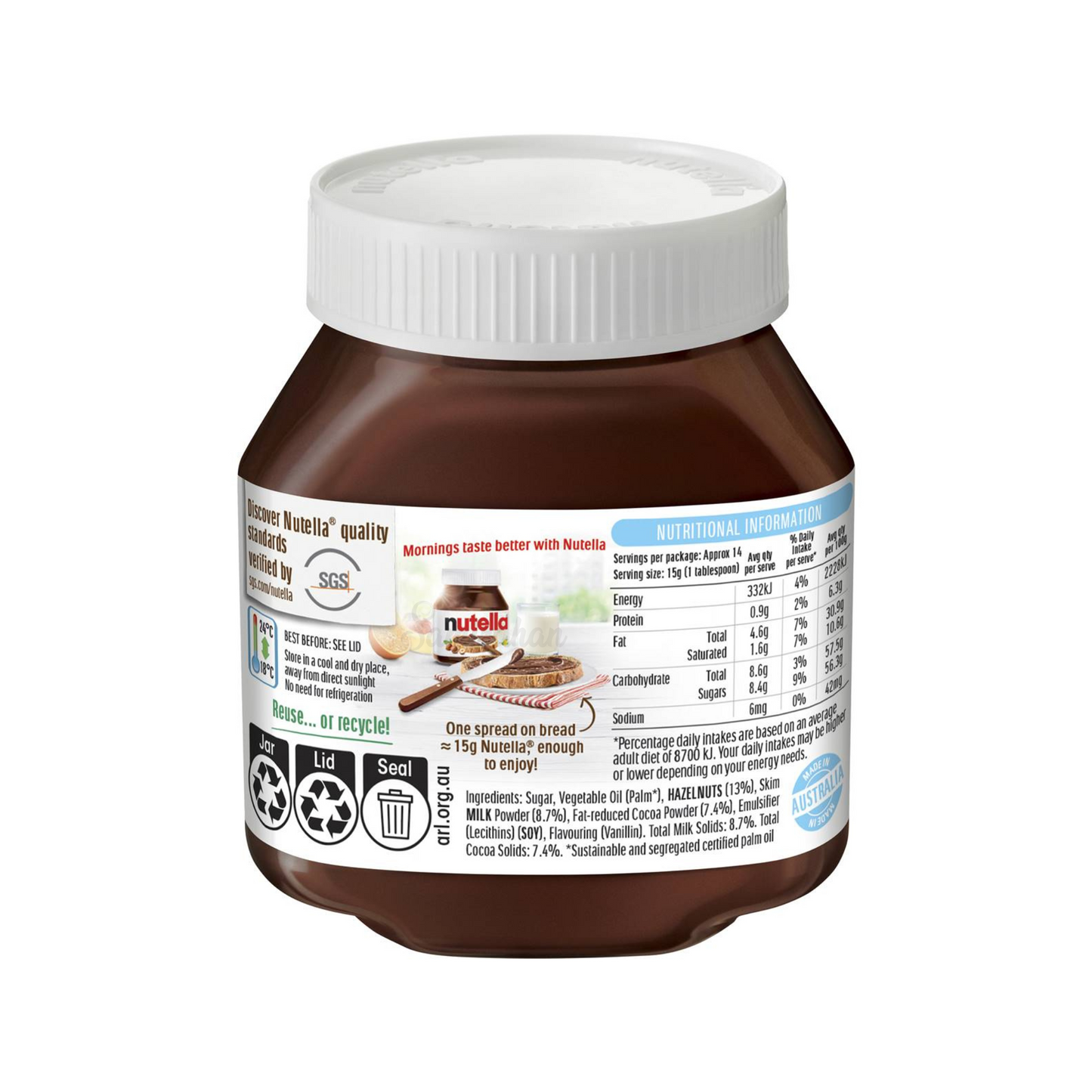 Nutella Hazelnut Chocolate breakfast tasty No colour bread yummy preservatives fats Halal Vegetarian Best cocoa safe authentic import Australia low price in bd
