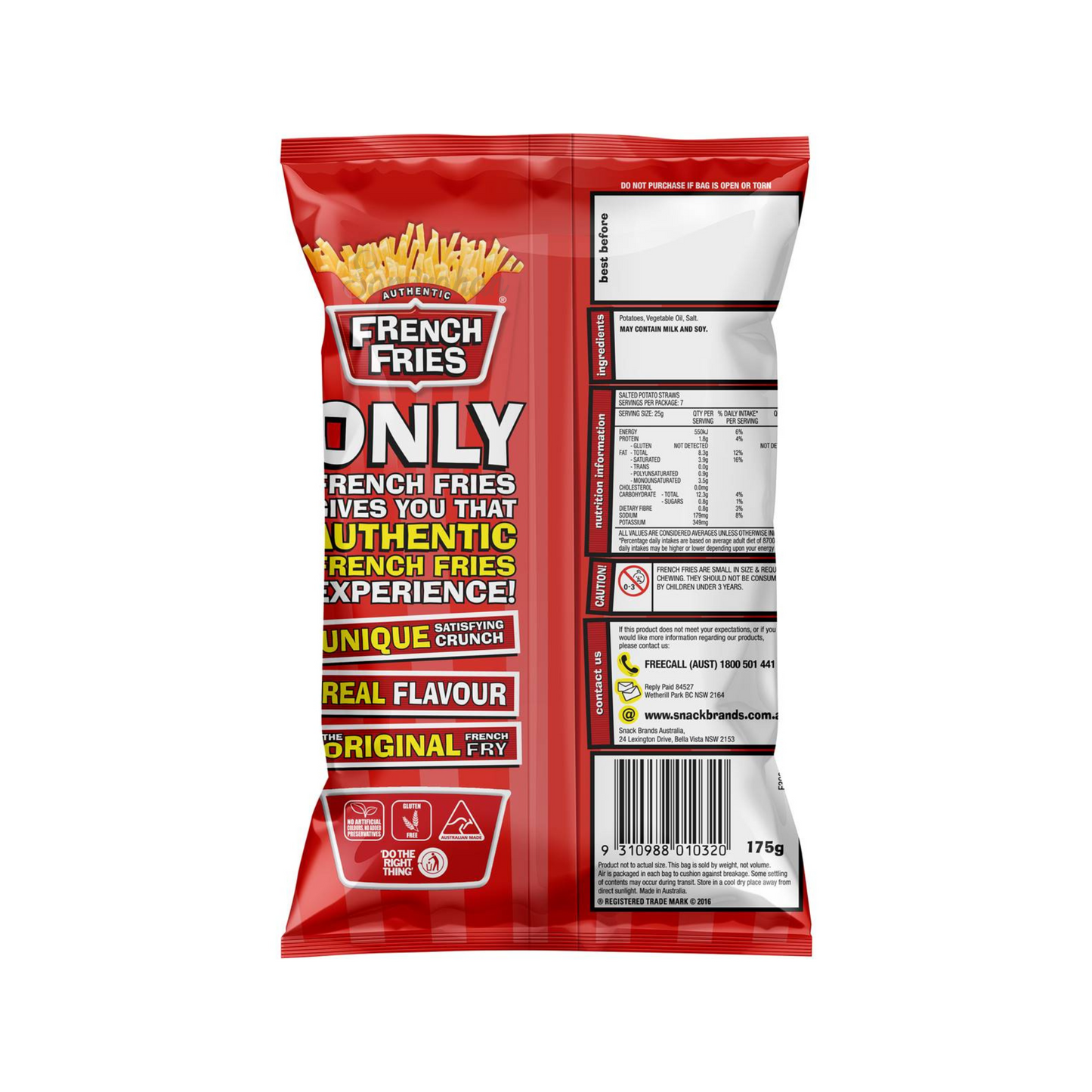 French Fries Original Potato Chips are crunchy salted potato straws with a uniquely satisfying crunch! Proudly Australian Made, Gluten Free, Vegetarian Friendly & great for entertaining. No artificial colour or preservatives. Halal suitable. Best genuine foreign Australian snacks chip French Fry in Dhaka Bangladesh.
