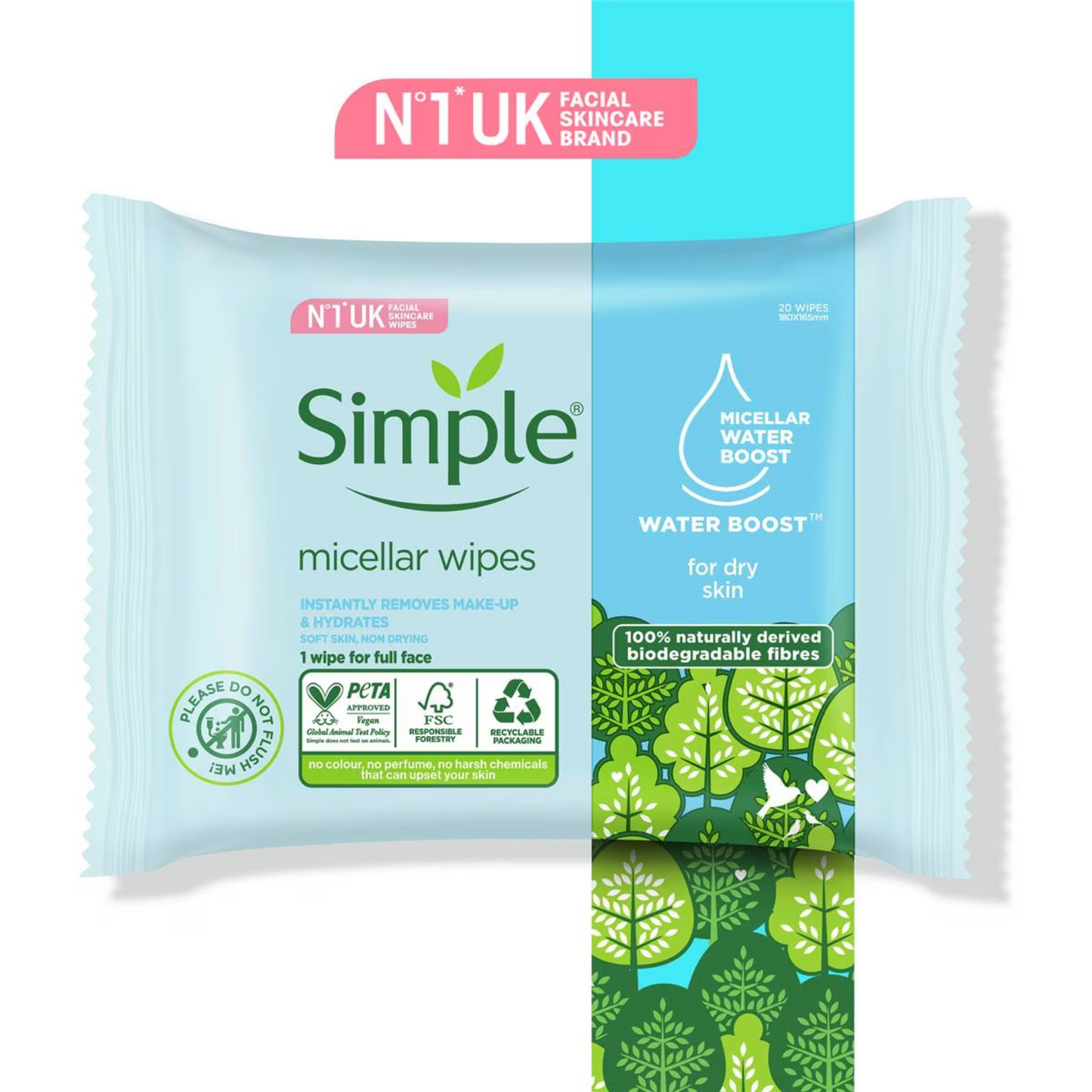 Simple Kind Skin Micellar Water Wipes cleanses grease makeup remover fresh instantly hydrated Pro-Vitamin B5 Unscented Best imported Australian low price in bd