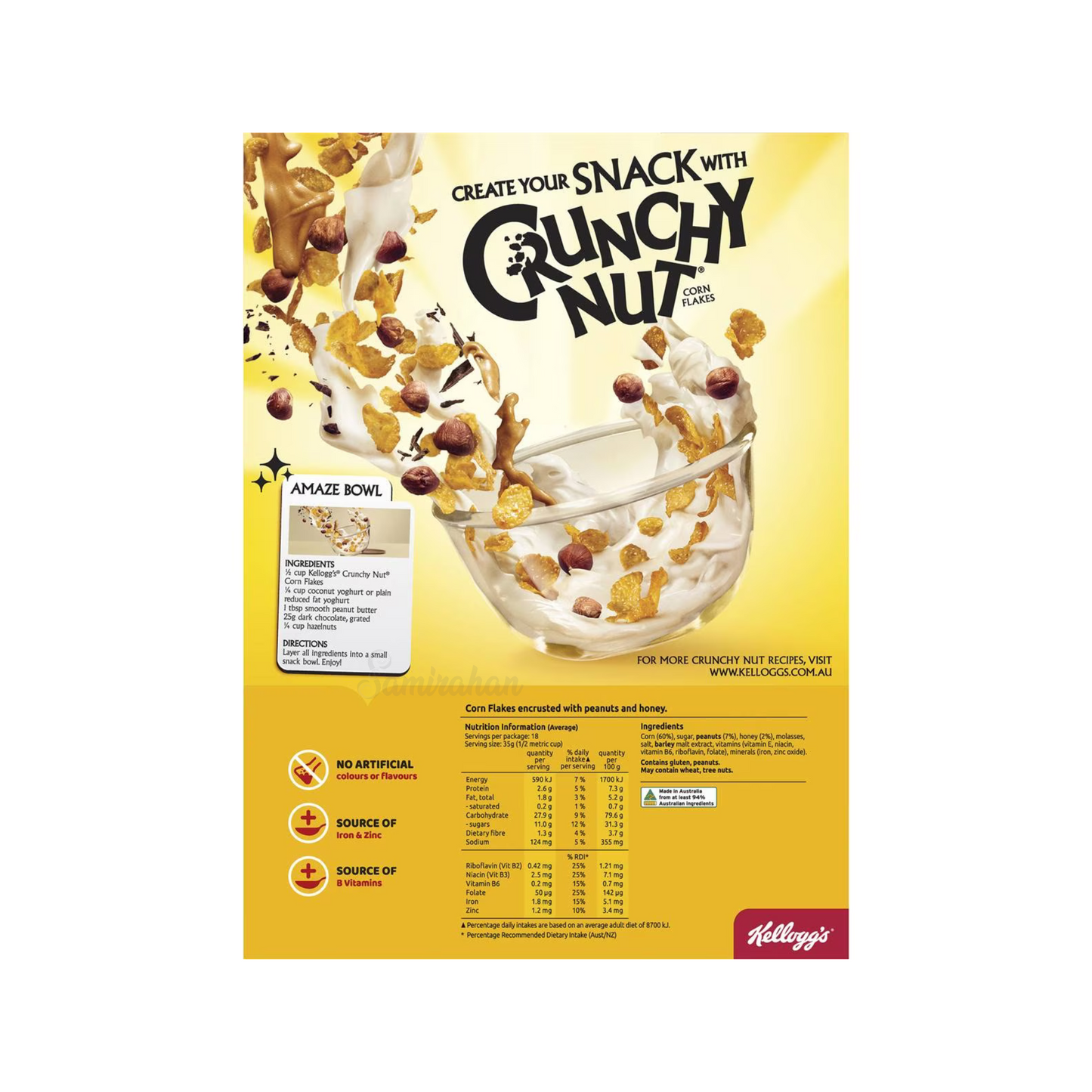 Kellogg's Crunchy Nut Corn Flakes Breakfast Cereal delicious seed oats food healthy breakfast Protein Halal Best safe authentic import Australia low price in bd