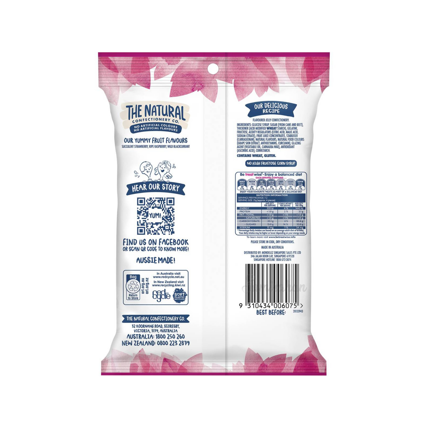 The Natural Confectionery Co. Berry Bliss Lollies are berry flavoured jellies with a soft fruity liquid centre. No artificial colours, flavours, GMOs, sweeteners or high fructose corn syrup. Halal certified. Best genuine imported foreign Australian candy chocolate real healthy snack sweets price in Dhaka Bangladesh.