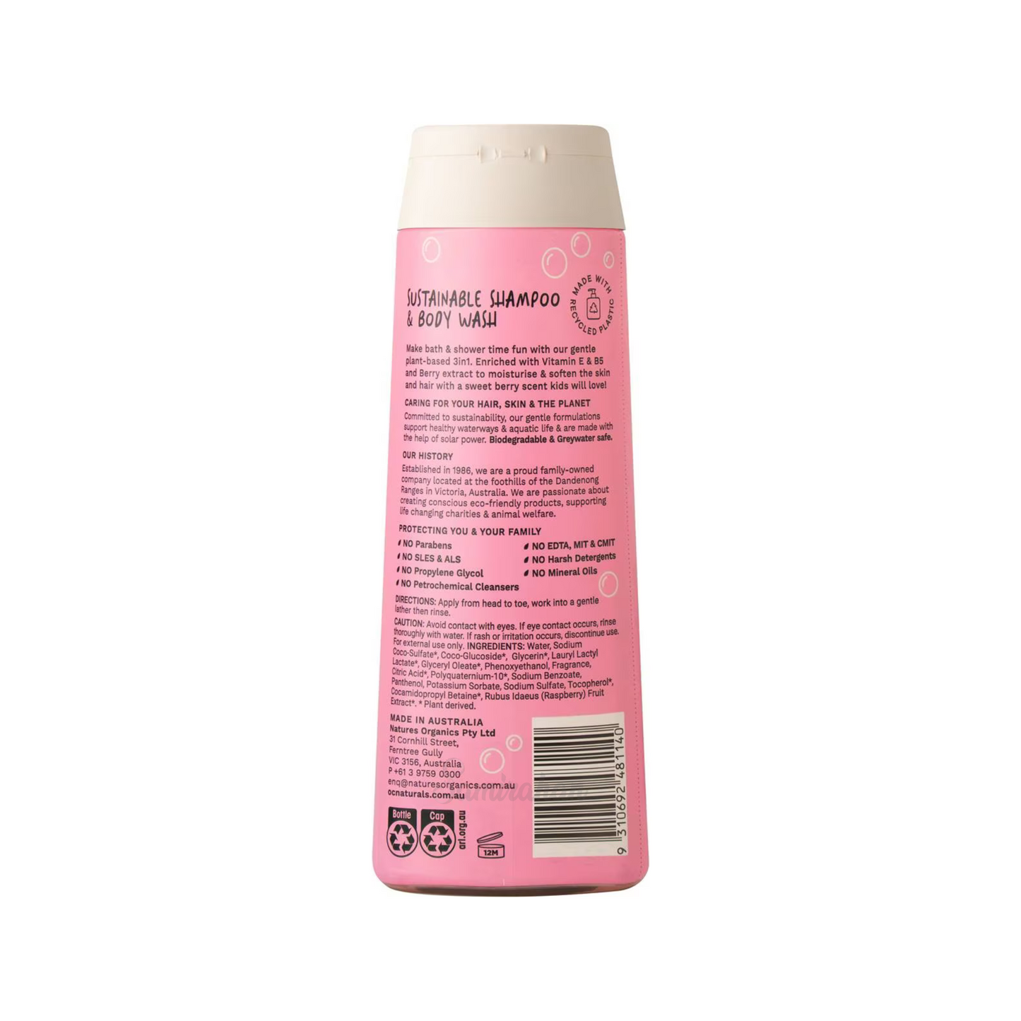 Organic Care Naturals Kids 3 in 1 Shampoo & Body Wash Berry Bliss has plant derived ingredients. Enriched with Vitamin E & B5, it contains no chemicals that harm your child's sensitive skin. Leaves skin soft & smooth. Best foreign kid's children body wash bathing genuine Australian imported price in Dhaka Bangladesh.