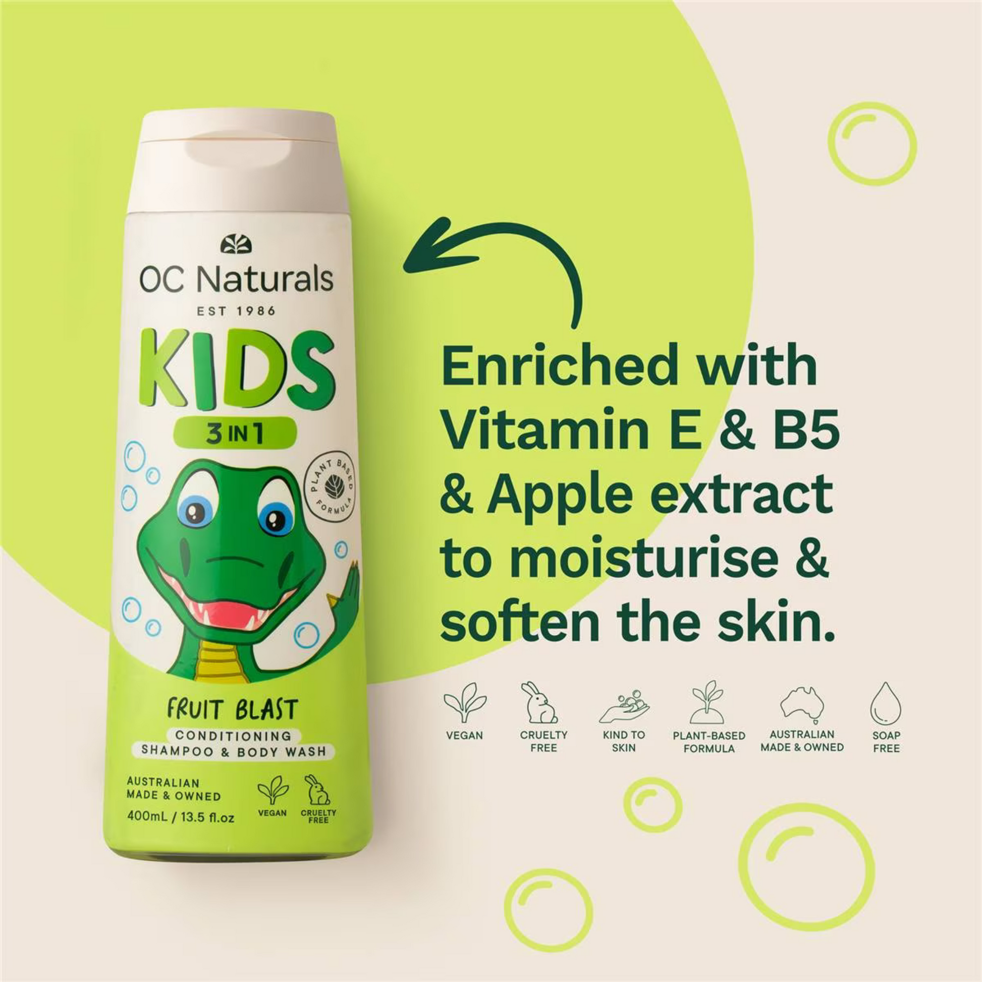 Organic Care OC Naturals Kids 3 in 1 Shampoo Body Wash Fruit Blast Vitamin E child sensitive skin soft Best foreign baby bathing Australia imported price in BD