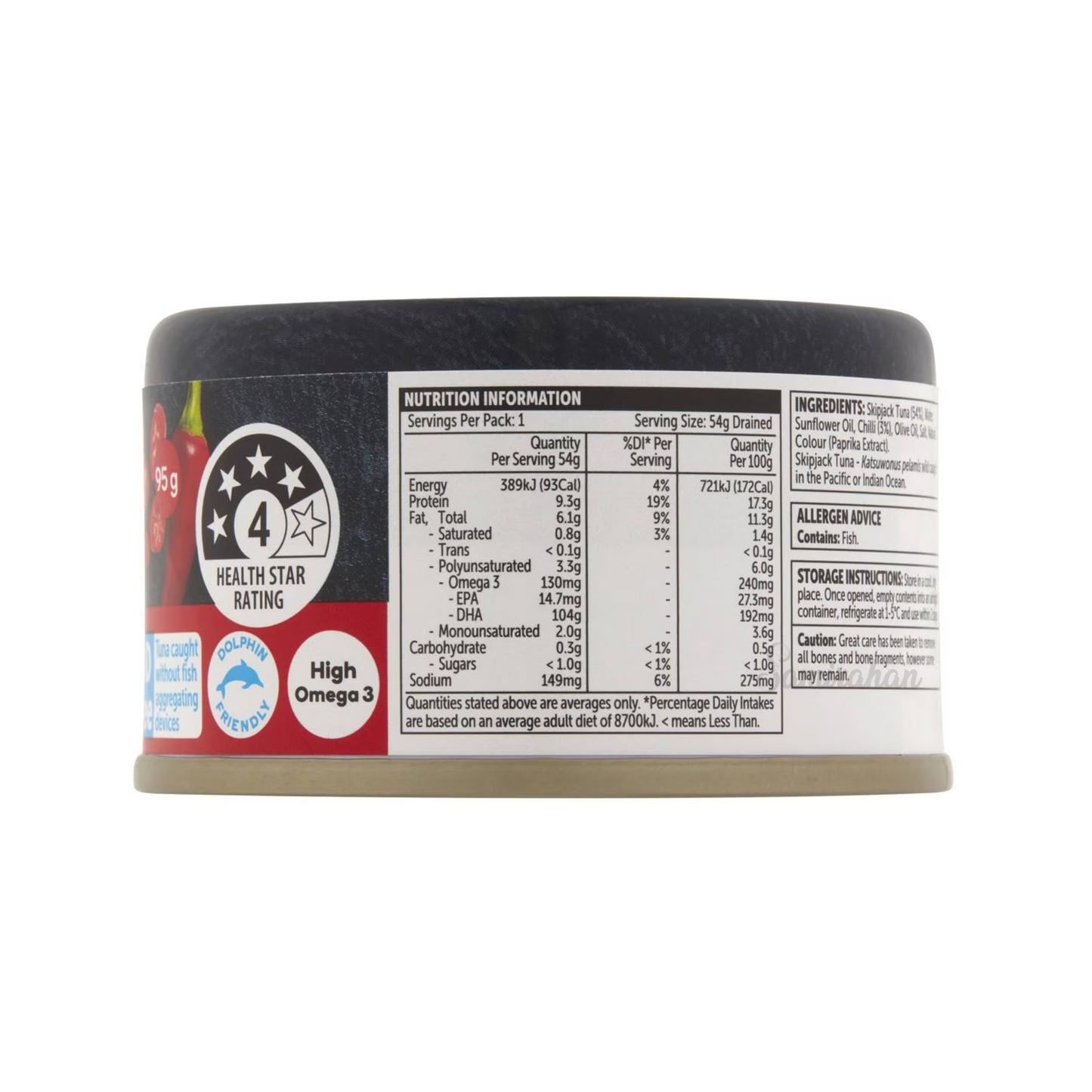 Woolies Tuna with chilli is wild caught tuna high in Omega 3 & has an Australian Health Star Rating of 4.5. No artificial colors, flavours or preservatives. Best cheap genuine imported foreign Australian Thai canned tuna Aussie seafood health food hot cooking fish can safe to eat healthy price in Dhaka Bangladesh.