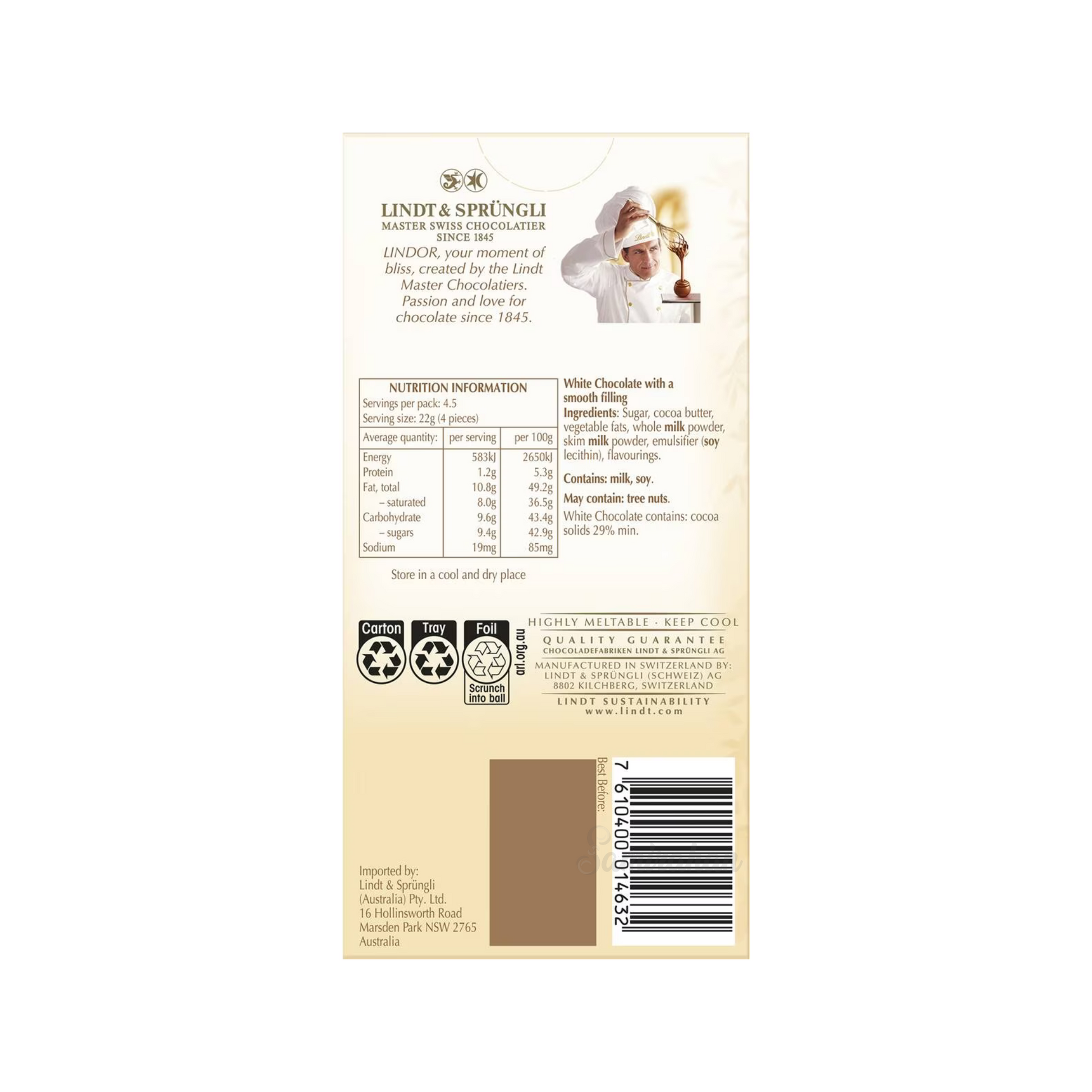 Lindt Lindor White Chocolate Block social occasions import Australia sweet halal authentic baby Choco candy snack kid Birthday Gift Valentines low price in bd