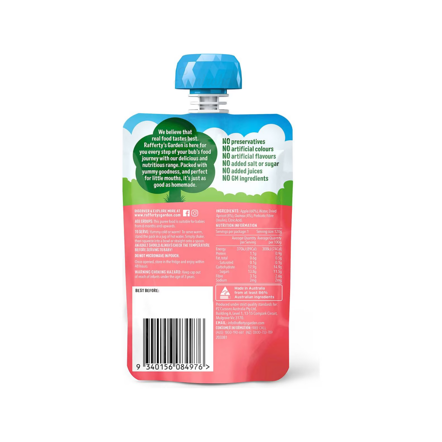 Rafferty's Garden Summer Fruits Quinoa Baby Food Pouch 6+ Months vegetable Best import Australia authentic premium kids snack healthy discount cheap price in BD