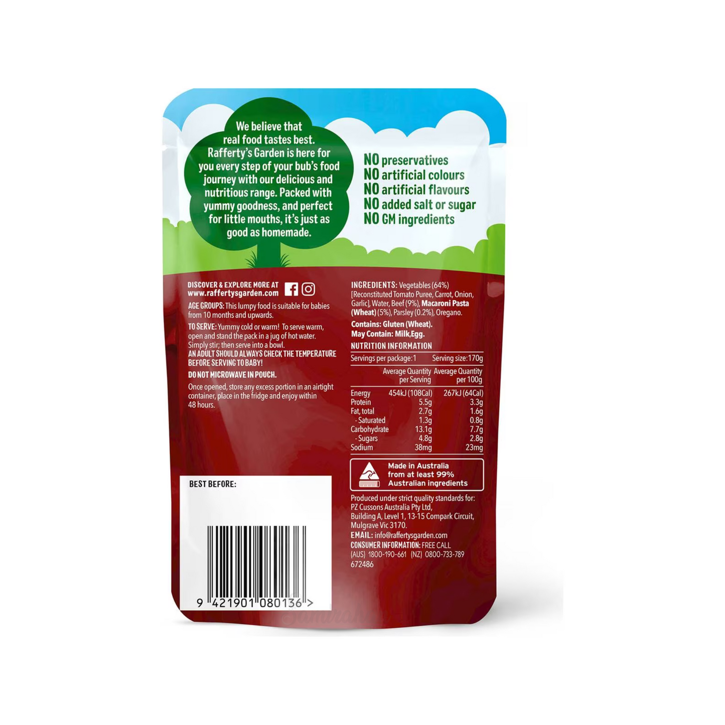 Rafferty's Garden Beef Bolognese Macaroni Baby Food Pouch fruits vegetable Best import Australia authentic premium kids snack healthy discount cheap price in BD