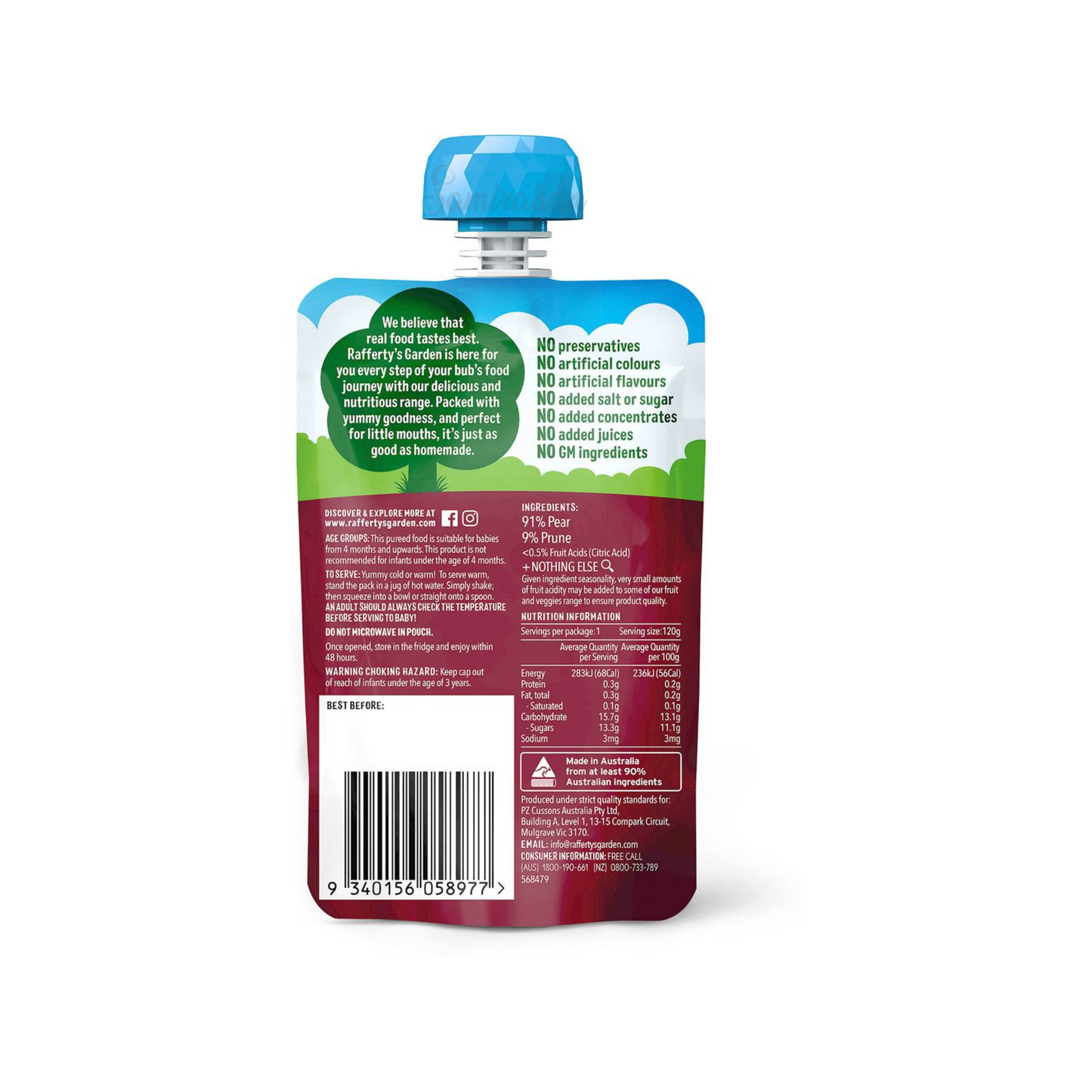 Rafferty's Garden Pear Prune Baby Food Pouch 4+ Months fruits vegetable Best import Australia authentic premium kids snack healthy discount cheap price in BD