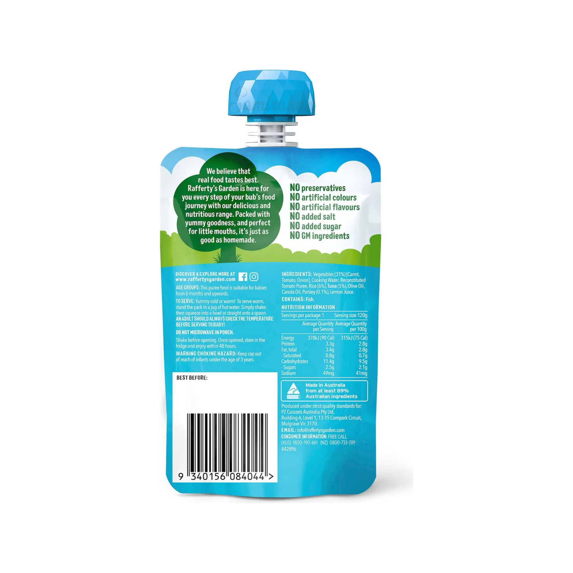 Rafferty's Garden Protein Tuna Vegetables Baby Food Pouch 6+ Months Best imported Australian genuine authentic premium childcare snack healthy low price in bd