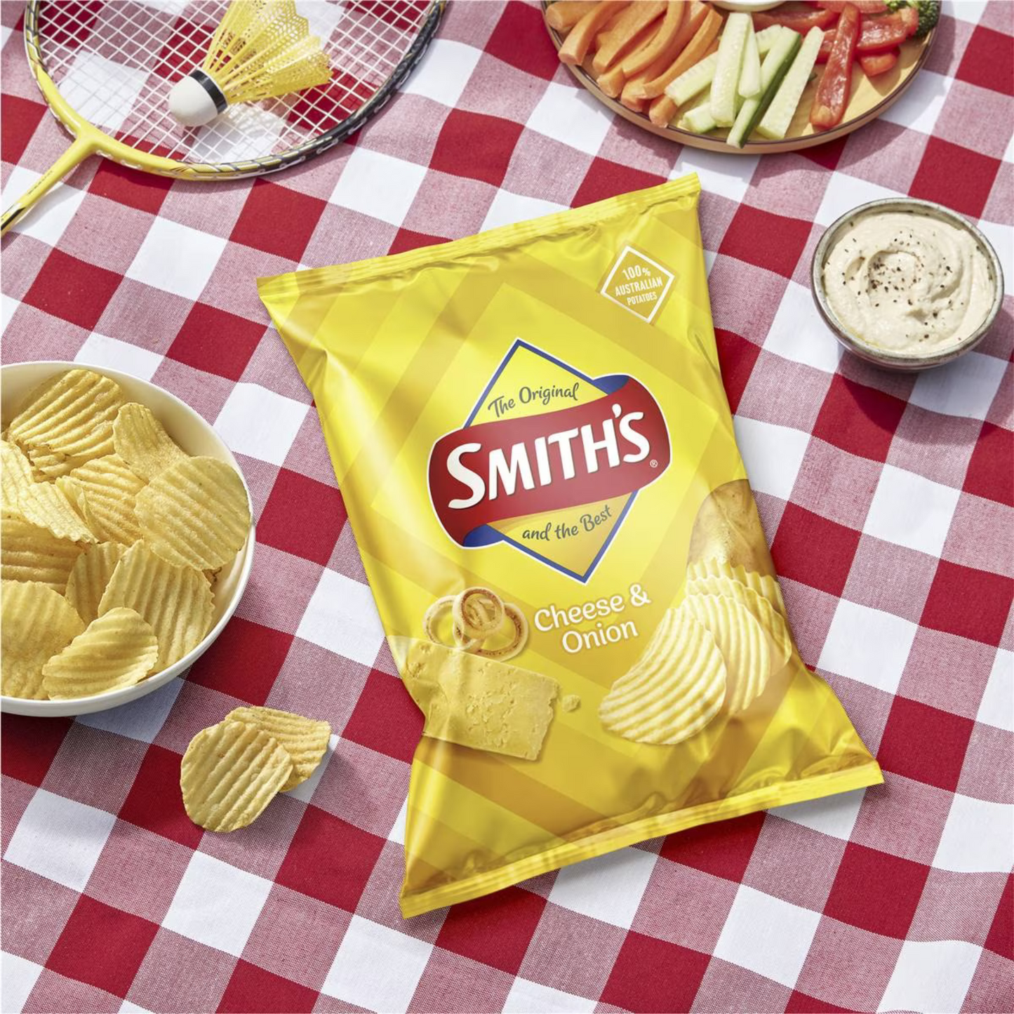 Smith's Crinkle Cut Potato Chips are made with 100% Australian potatoes & real ingredients. Cheese & Onion flavour. No artificial colours or flavours. Halal suitable. Gluten free. Best genuine authentic imported real foreign Aussie Australian delicious safe original healthier snacks alu cheap price in Dhaka Bangladesh.