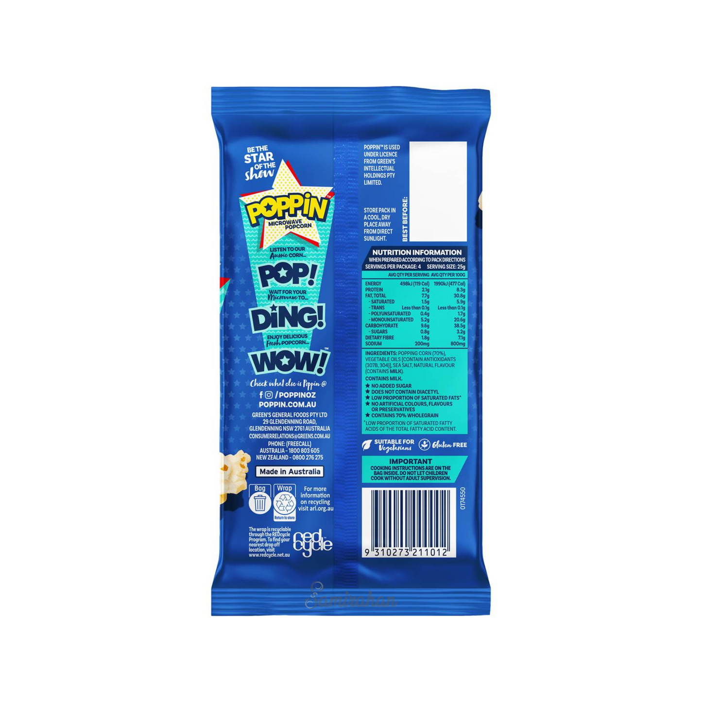 Poppin Microwave Popcorn Sea Salt Flavour kernels Australian Grain tasty snack family Best import genuine authentic organic food healthy premium low price in bd