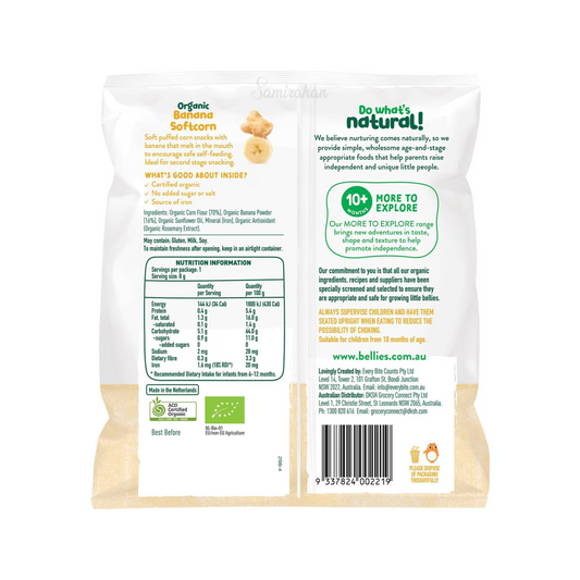 Baby Bellies Organic Banana Softcorn Puffs puffed corn sugar salt Halal Best imported Australia yummy baby food authentic child snack healthy cheap price in bd