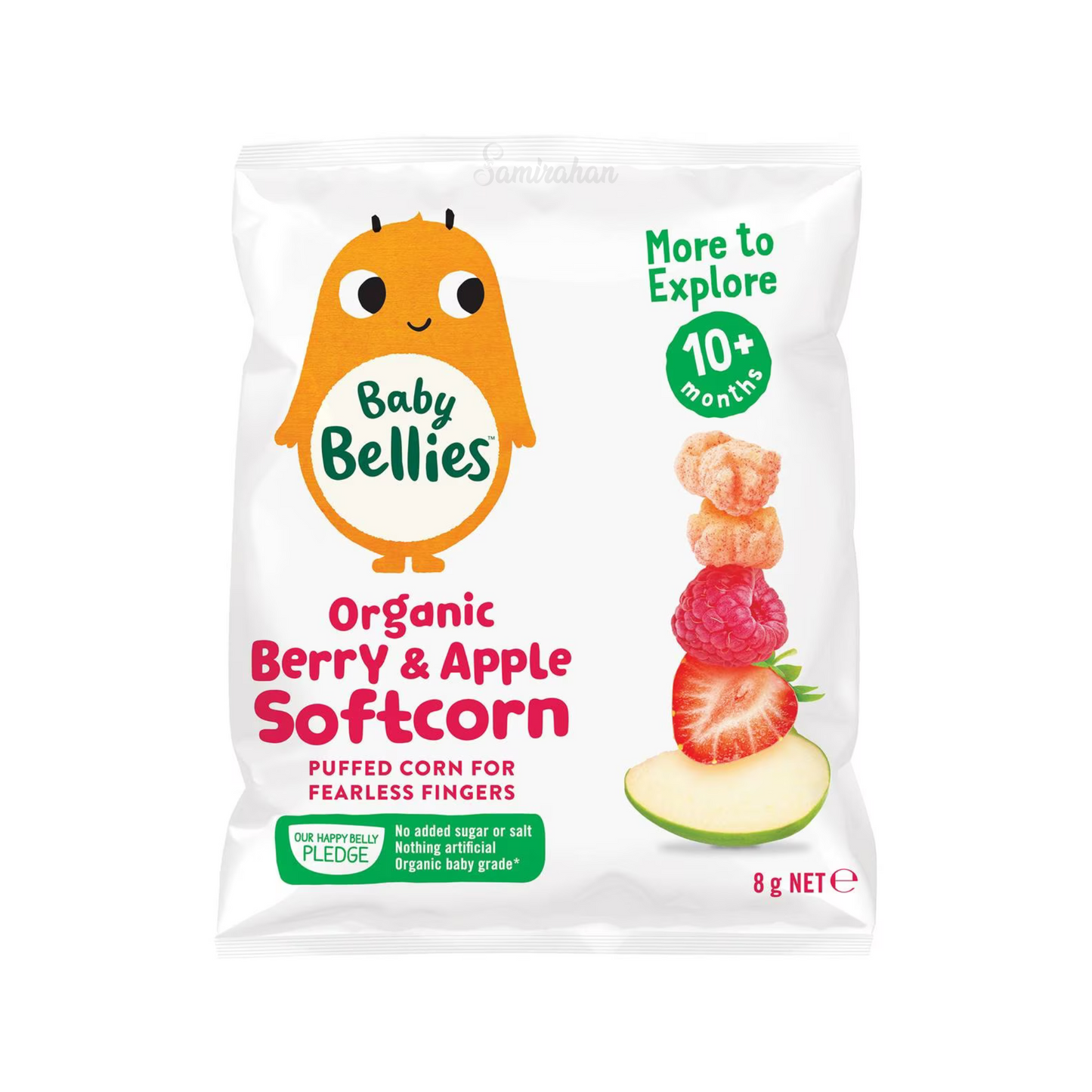 Baby Bellies Organic Berry & Apple Softcorn are soft puffed corn snacks with berry & apple. No added sugar or salt. Halal best imported foreign Australian Aussie genuine authentic premium quality real food growth organic brand child snack healthy cheapest price in Dhaka Chittagong Sylhet Khulna Rajshahi Bangladesh