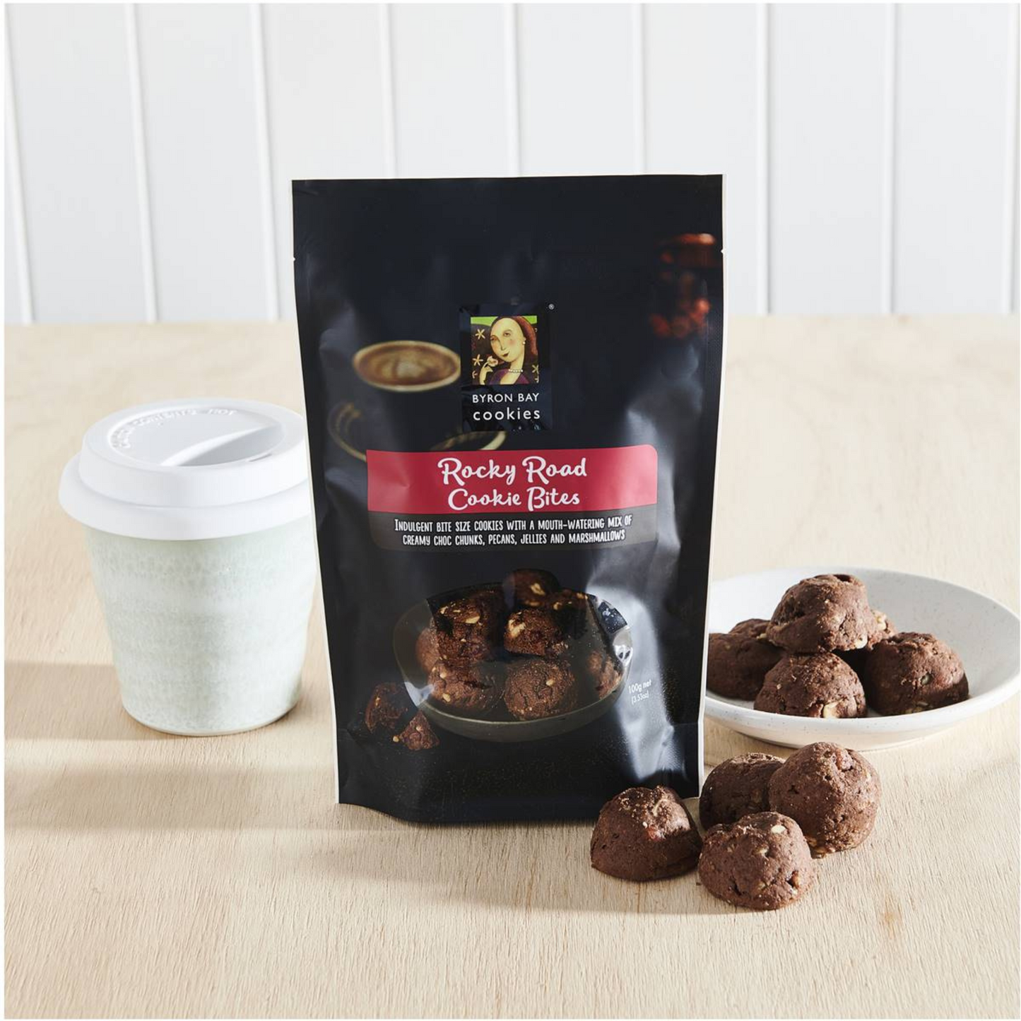 Byron Bay Cookies Rocky Road Cookie Bites are indulgent bite size cookies with a mouth-watering mix of creamy choc chunks, pecans, jellies & marshmallows. Halal certified. Best imported foreign genuine authentic real snack Australian Aussie premium quality sweets healthy biscuits cheap price in Dhaka Bangladesh.