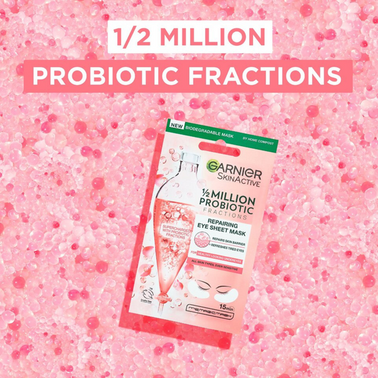 Garnier SkinActive 1/2 Million Probiotic Fractions Eye Sheet Mask helps repair the delicate skin around the eye area & reduce appearance of eye bags. Best imported foreign UK English British genuine authentic real skin care skincare beauty premium cheap price in Dhaka Chittagong Sylhet Bangladesh.