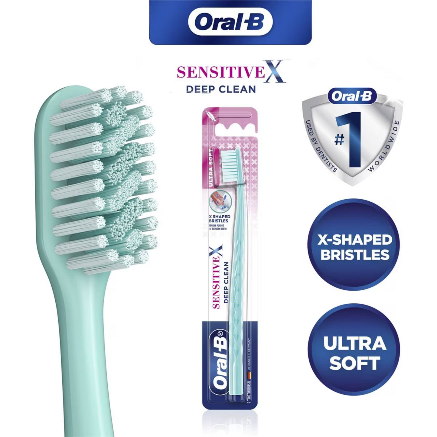 Oral B SensitiveX Deep Clean Toothbrush removes plaque in-between teeth. It has ULTRA SOFT bristles on edges for exceptional softness on gums. Best genuine authentic real imported foreign Australian premium quality adult dental health tooth brush brushing gum healthy cheap price in Dhaka Chittagong Bangladesh.