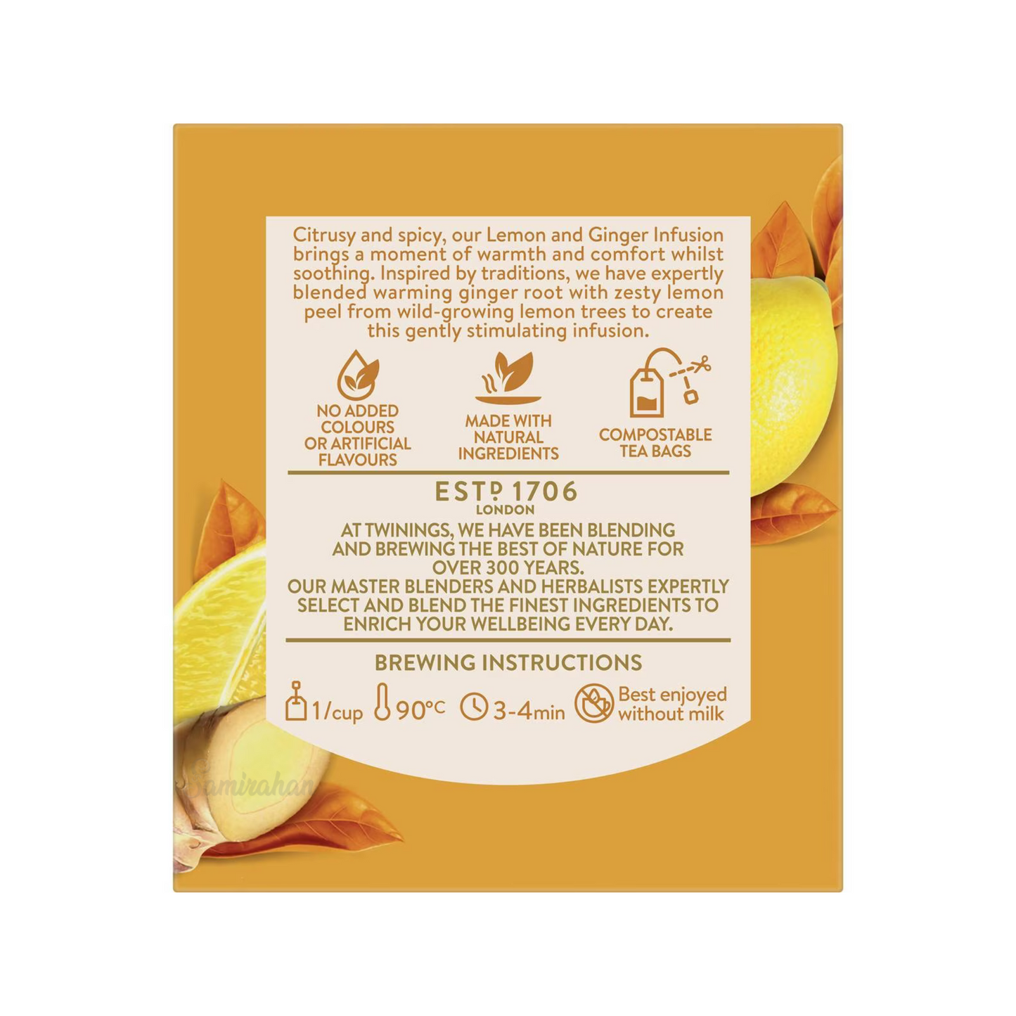 Twinings Lemon & Ginger Tea Bags natural herbal caffeine free focus calm blend organic Root Best authentic import Australia UK instant strong cheap price in bd