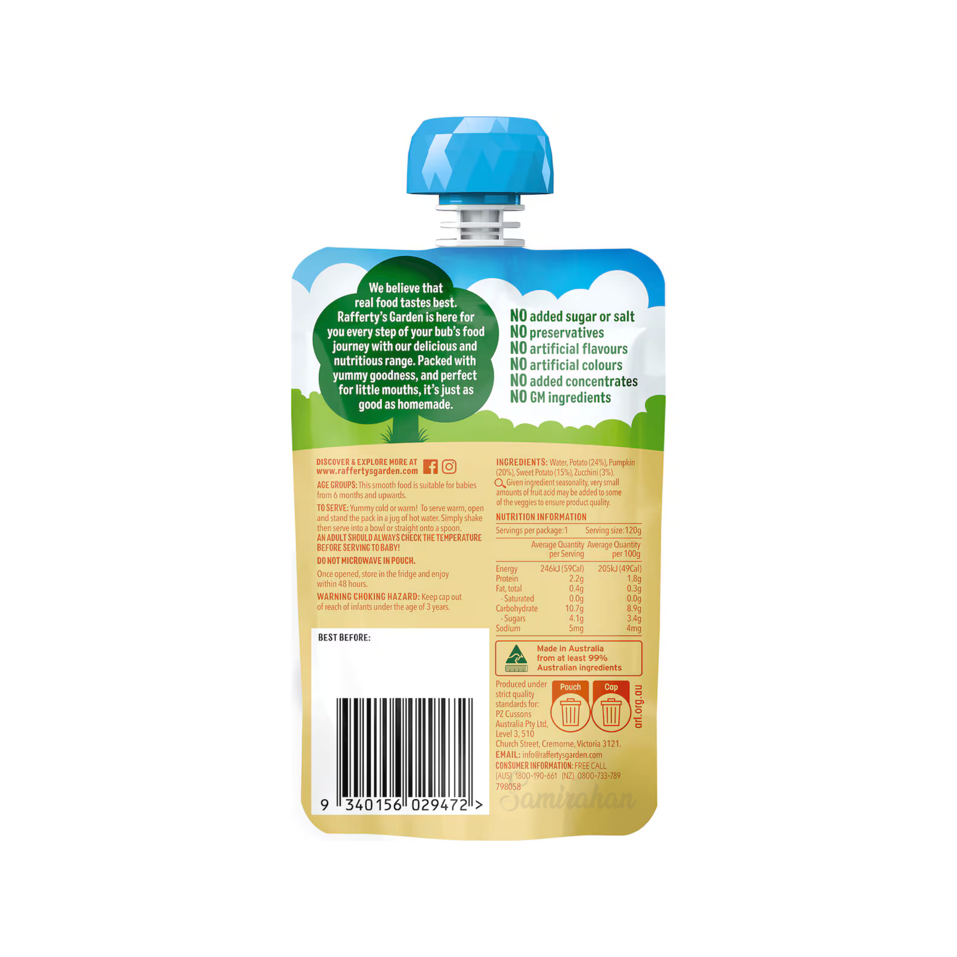 Raffertys Garden Zucchini Pumpkin Potatoes Baby Food Pouch fruit vegetable Best import Australia authentic premium kid snack healthy discount low price in BD