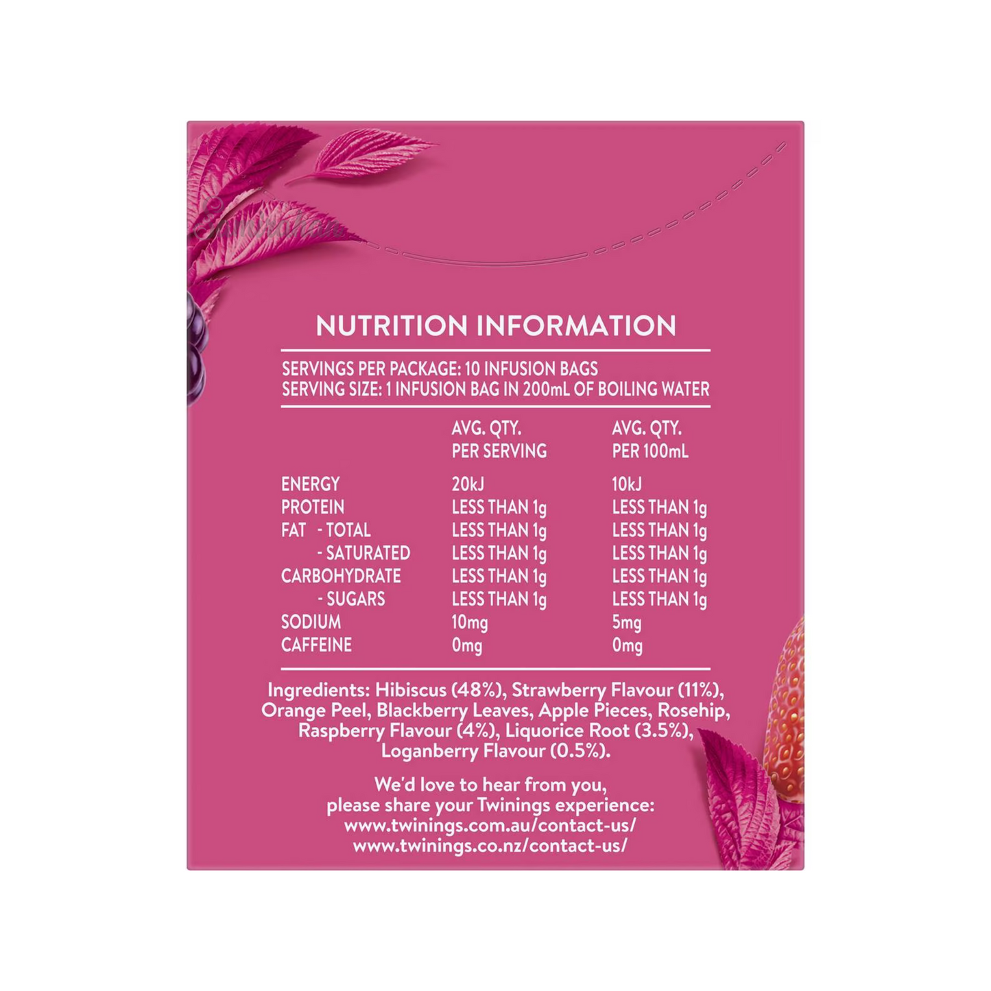 Twinings Strawberry, Raspberry & Loganberry Tea natural caffeine free focus calm blend organic Root Best import Australia UK instant strong cheap price in bd