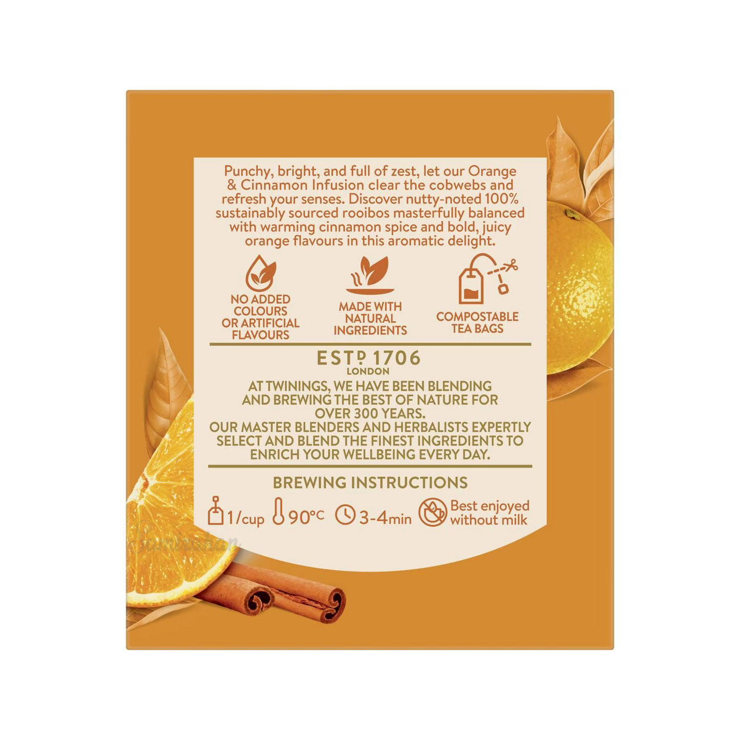 Twinings Orange & Cinnamon Tea natural caffeine free focus calm blend organic Root Best authentic import Australia UK instant natural strong cheap price in bd