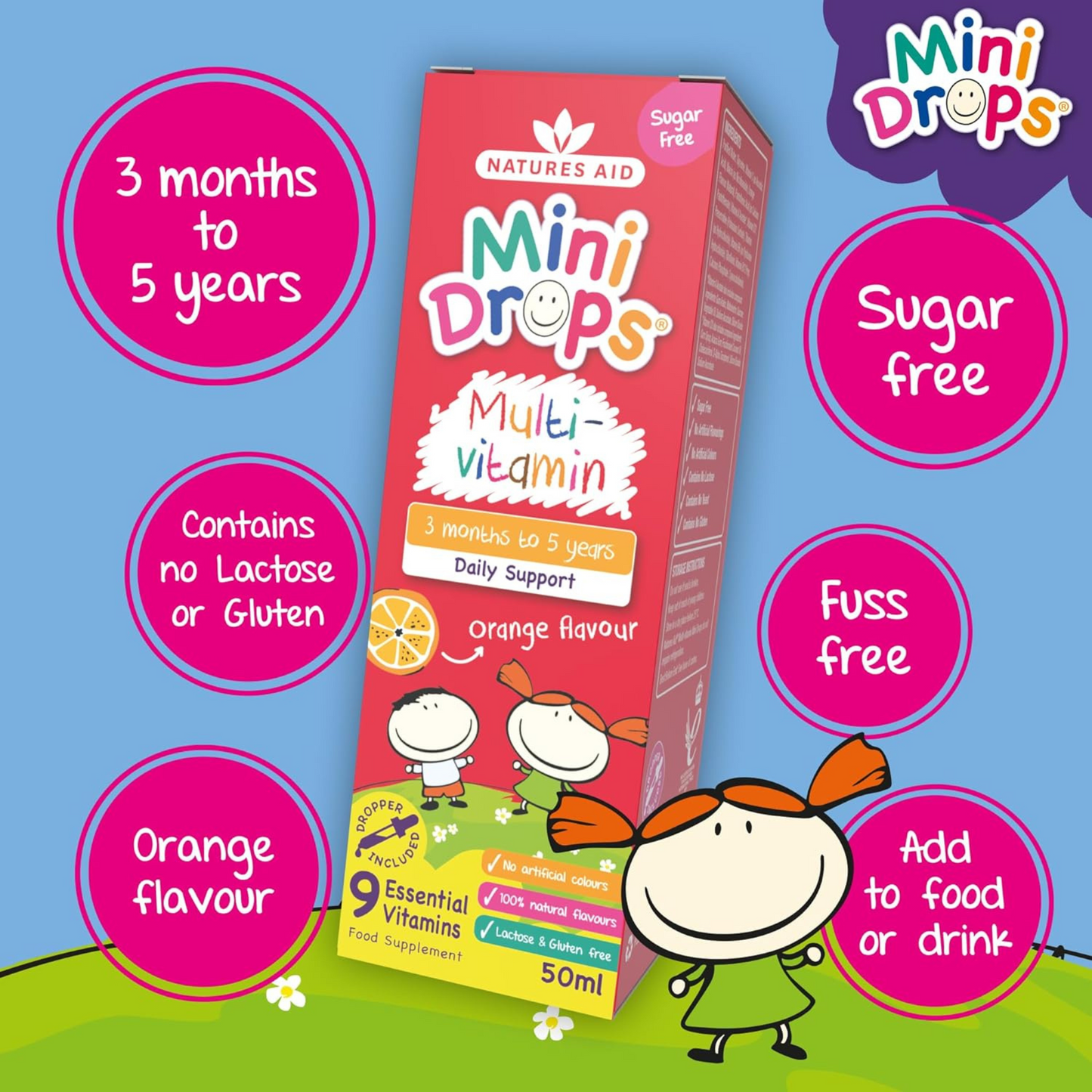 Natures Aid Mini Drops Multi vitamin nutritional children supporting growth Best Kids imported genuine UK premium health dietary baby supplement low price in bd