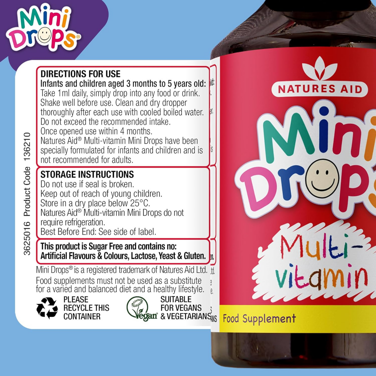 Natures Aid Mini Drops Multi vitamin nutritional children supporting growth Best Kids imported genuine UK premium health dietary baby supplement low price in bd