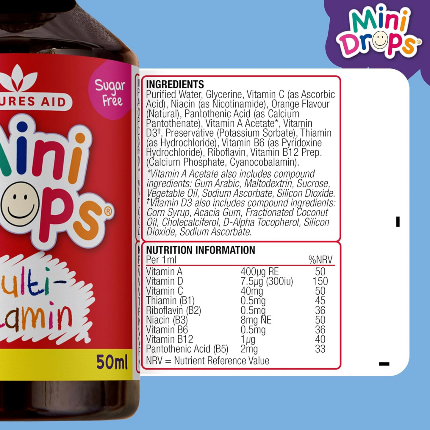 Natures Aid Mini Drops Multi vitamin nutritional children supporting growth Best Kids imported genuine UK premium health dietary baby supplement low price in bd