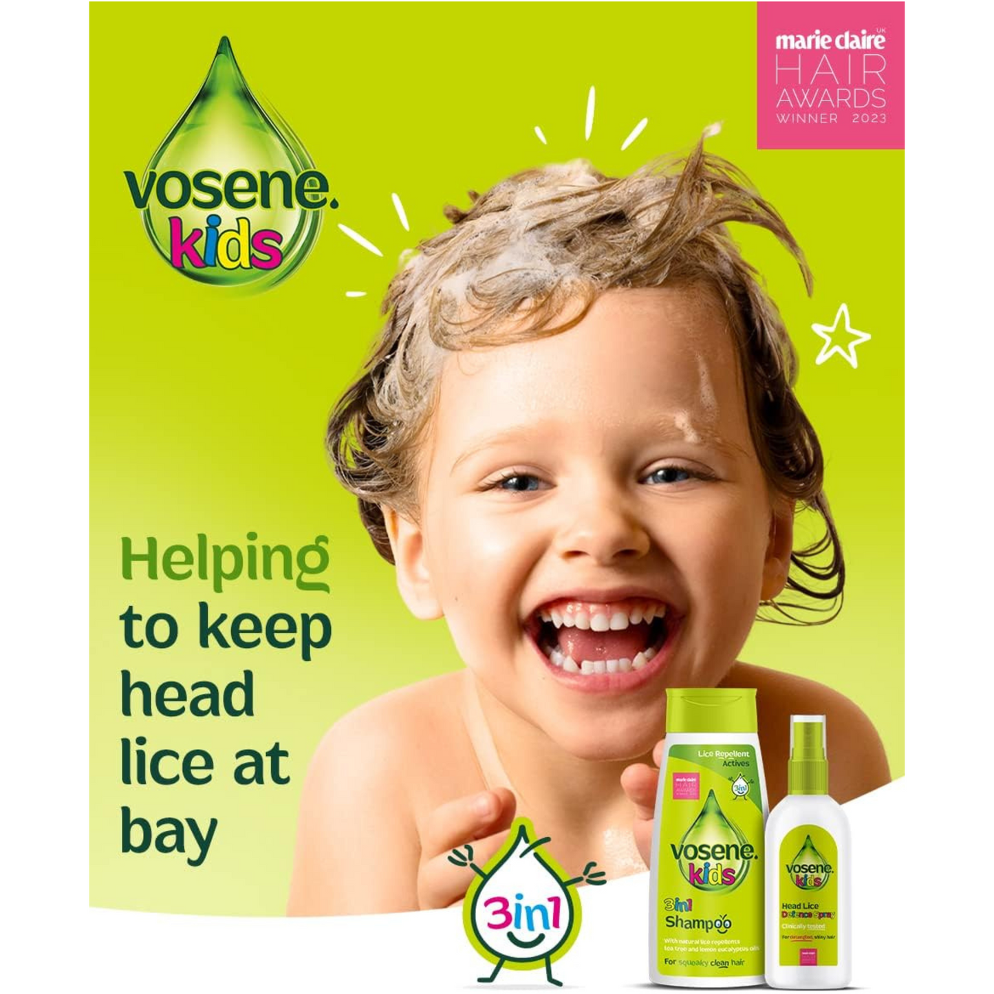 Vosene Kids 3 in 1 Shampoo Lice Repellents Tea Tree Lemon Body Vitamin sensitive skin.soft smooth Best foreign child bath genuine UK import price in BD Dhaka