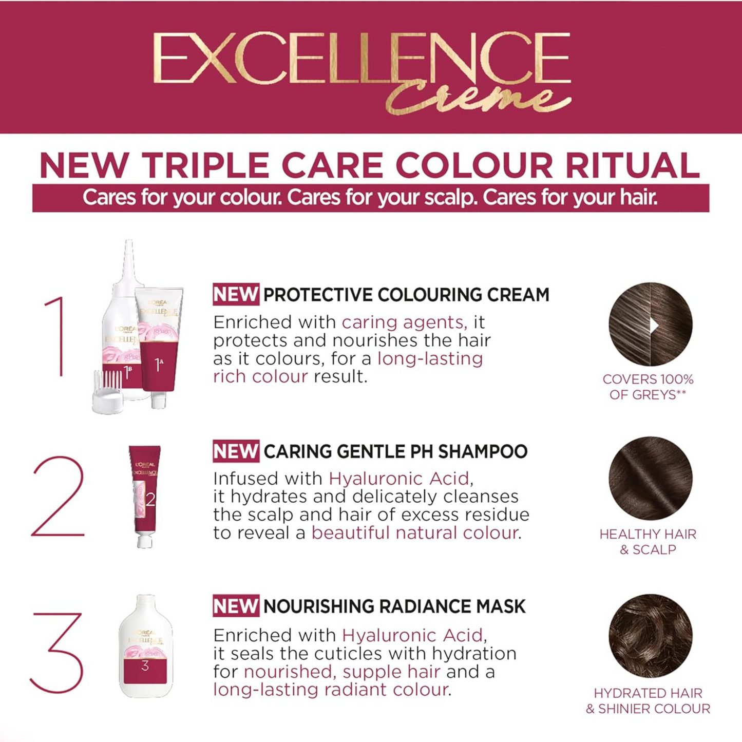 LOréal Paris Excellence Creme Hair Dye 100% Grey Dark Brown godrej multi care cosmatic look beauty import makeup brand premium uk Australia cheap price in bd