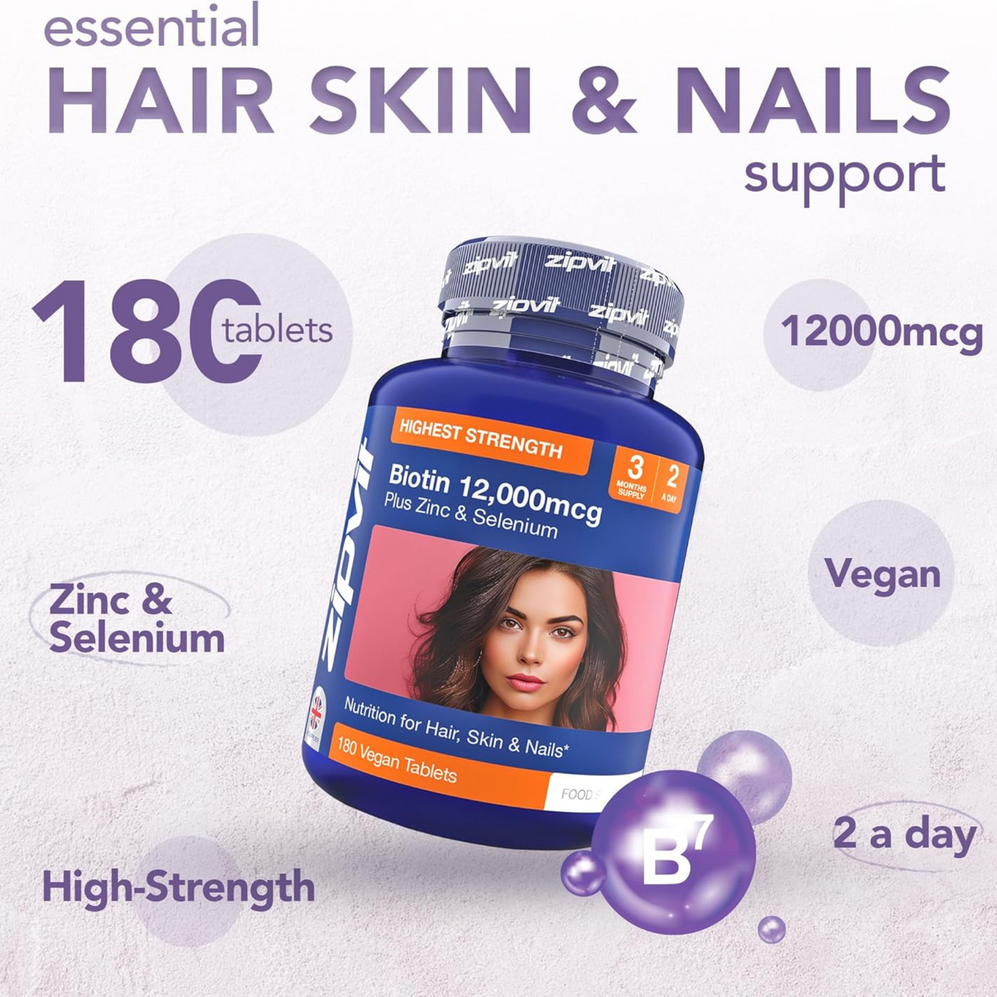 Zipvit Biotin Hair skincare Supplement strength Biotin normal hair Best imported genuine shine UK British premium health beauty vitamin dietary low price in bd