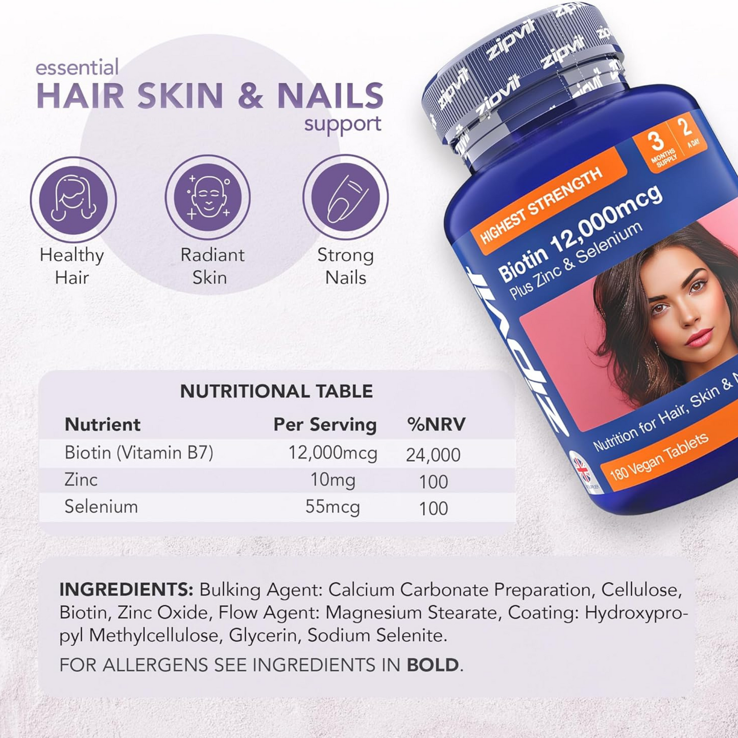 Zipvit Biotin Hair skincare Supplement strength Biotin normal hair Best imported genuine shine UK British premium health beauty vitamin dietary low price in bd