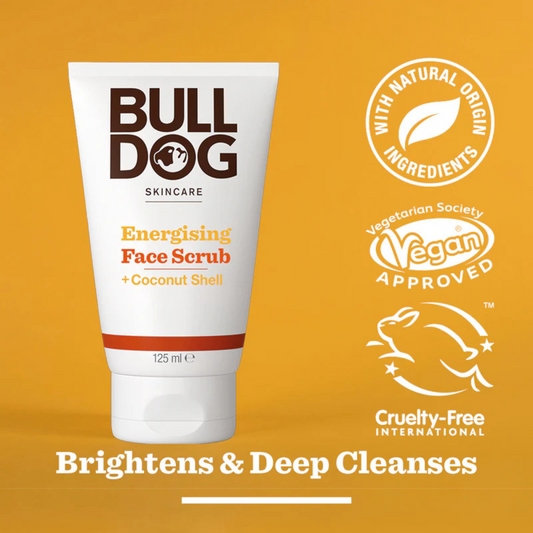 BullDog Skincare Energising Face Scrub Coconut Shell Men Remove Bright Daily dry dark spot clean Sensitive smooth mattifie Glow soft Best import UK low price bd