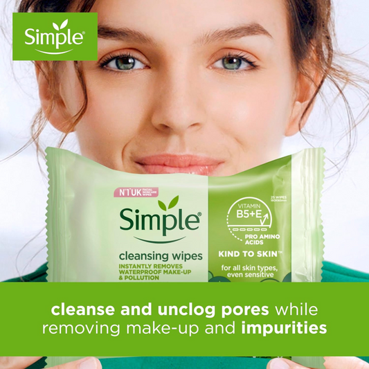 Simple Kind to Skin Cleansing Wipes make up waterproof mascara skin clean hydrated Vitamin B5 E Unscented Alcohol harsh chemical Best low price in Dhaka BD