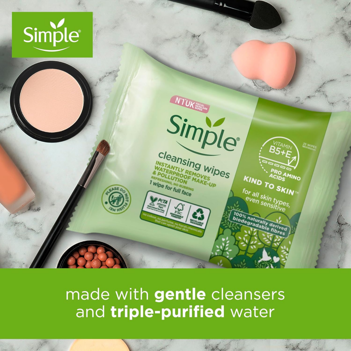 Simple Kind to Skin Cleansing Wipes make up waterproof mascara skin clean hydrated Vitamin B5 E Unscented Alcohol harsh chemical Best low price in Dhaka BD