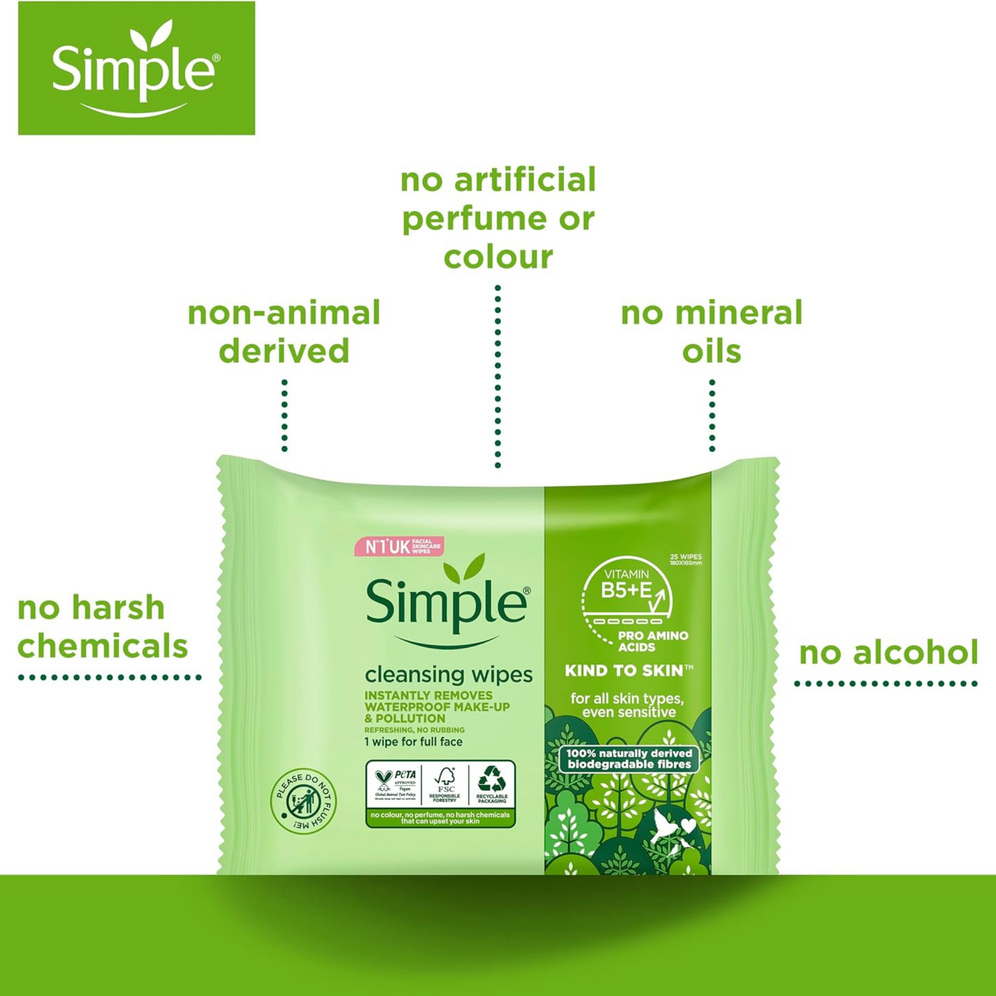 Simple Kind to Skin Cleansing Wipes make up waterproof mascara skin clean hydrated Vitamin B5 E Unscented Alcohol harsh chemical Best low price in Dhaka BD