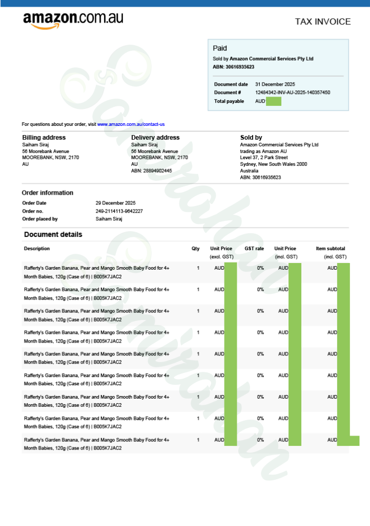 Rafferty's Garden Banana Pear & Mango Baby Food Puree Pouch 4+ Months (Australia) 120g