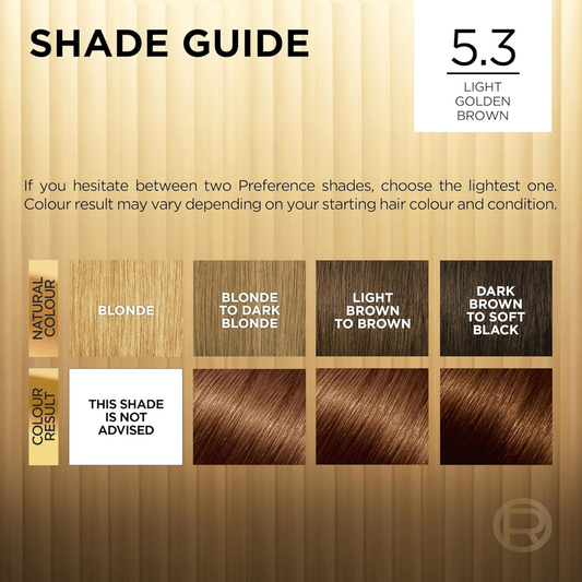 L'Oréal Paris Preference Rich Luminous Permanent Hair Dye 5.3 Light Golden Brown look change beauty import makeup brand authentic premium UK cheap price in bd Shanti Nagar Savar Nawabganj Dohar Banaripara Bakerganj