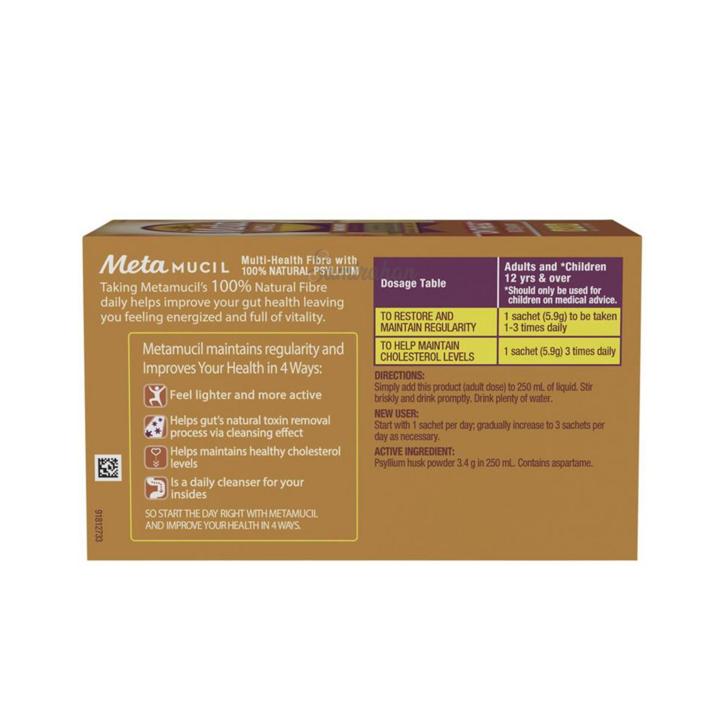 Metamucil Fibre Supplement Orange Smooth (Australia) 30 Sachets of 30 Servings