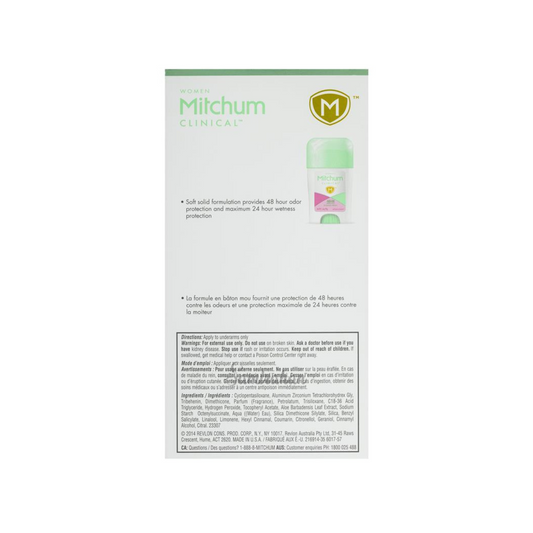 Mitchum Women Clinical Soft Solid Deodorant Powder Fresh Energy sweat odor dry daily 48 hours white marks Best safe authentic import Australia low price in bd