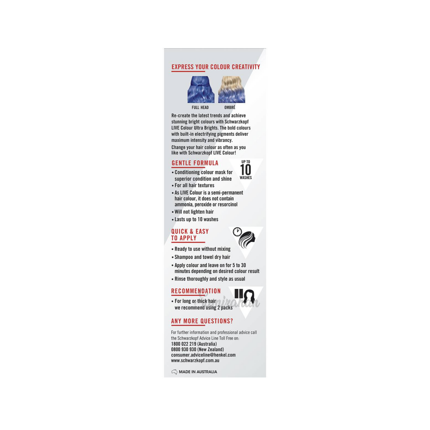 Schwarzkopf Live Colour Ultra Brights Semi-Permanent Hair Colour Electric Blue (Australia) 1 Kit