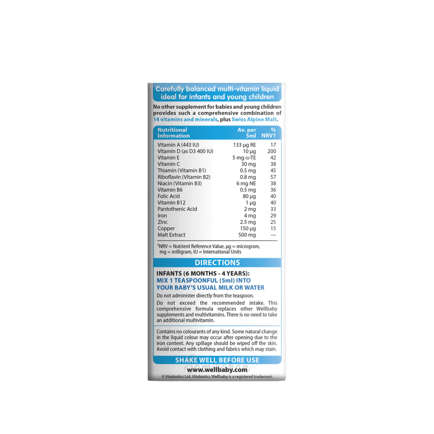 Wellbaby multivitamin Liquid vitamins minerals support growth development babies young children Swiss delicious little Best infant organic UK cheap price in bd
