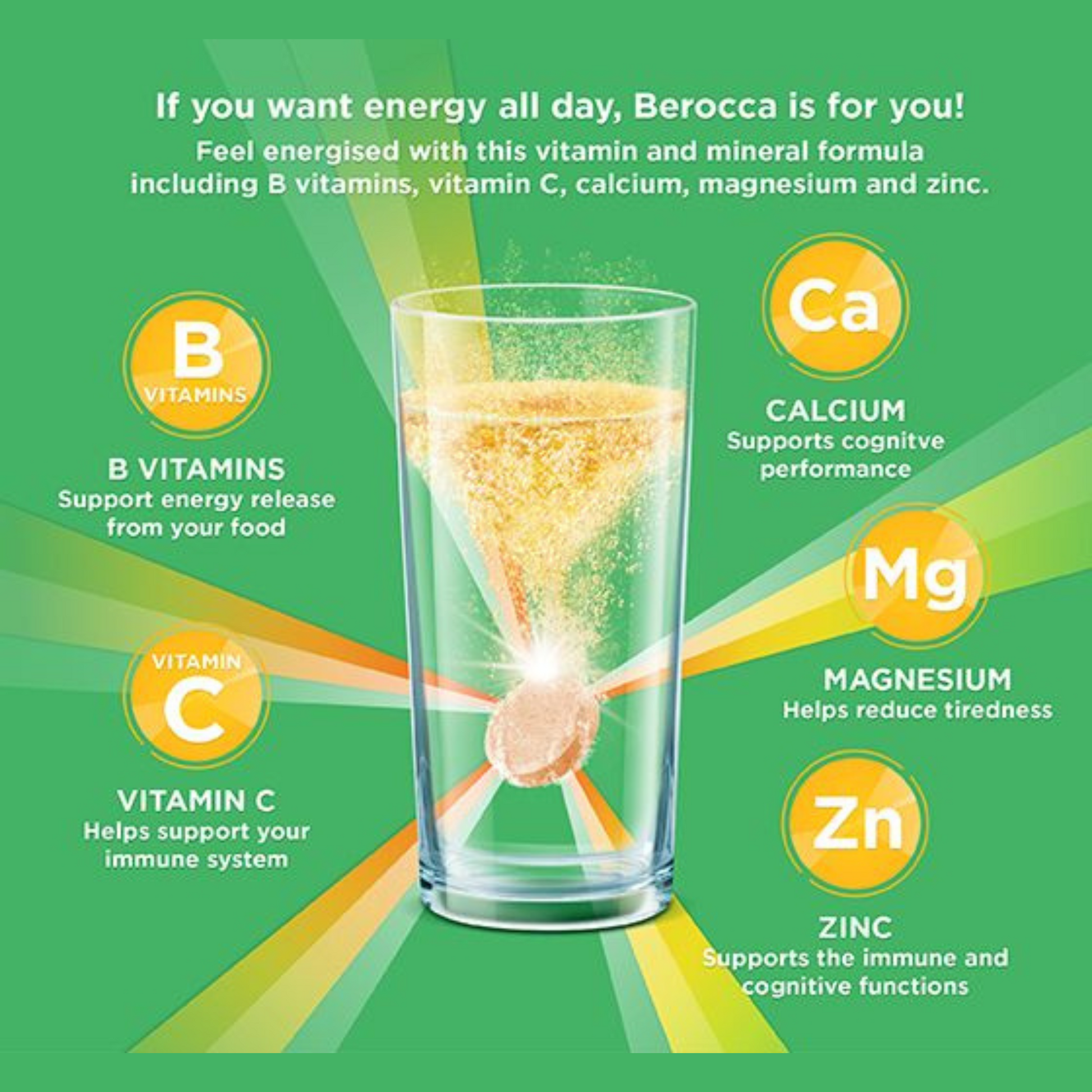 Berocca Energy Mango is a great tasting effervescent energy multivitamin Vitamin B & C drink to help support your physical energy, immunity & mental sharpness. Best imported foreign genuine authentic real Australian Swiss premium quality safe no side effect hydration sports price in Dhaka Chittagong Bangladesh.