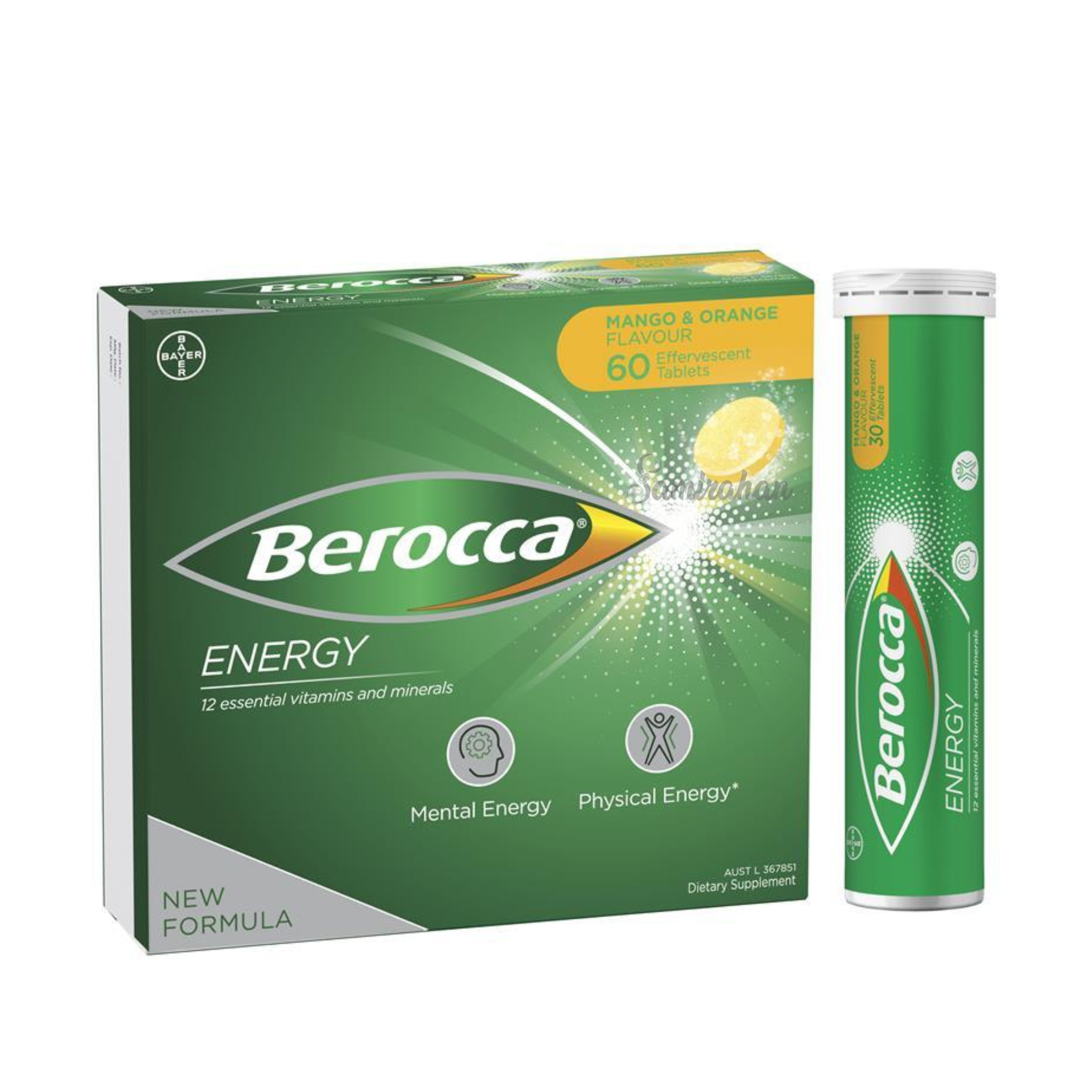 Berocca Energy Vitamin B & C Effervescent Multivitamin Drink Mango ...