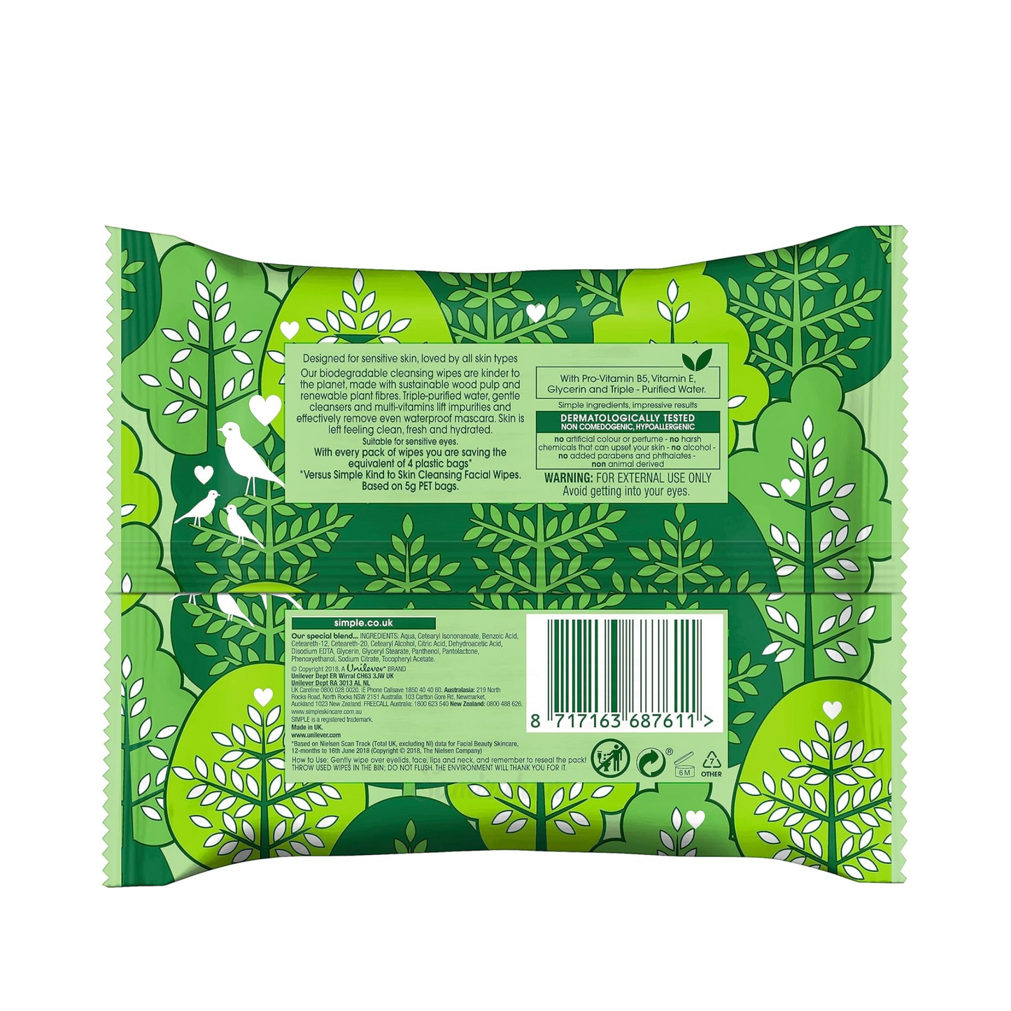 Simple Kind to Skin Cleansing Wipes effectively cleanses grease, impurities & make-up, even waterproof mascara. They leave skin feeling clean, fresh & instantly hydrated. With Pro-Vitamin B5 & Vitamin E. Unscented. Alcohol free. No harsh chemicals. Dermatologically tested. Best make up remover wipes Dhaka Bangladesh.