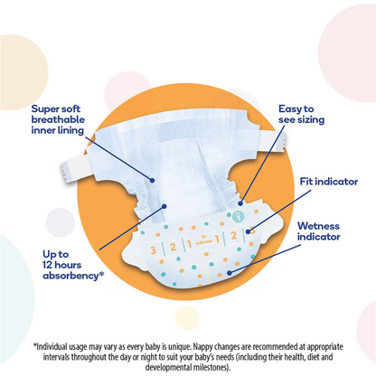 Little One's Size 2 Ultra Dry Nappies are suitable for boy & girl crawlers from 6-11kg. It has embossed lining for runny poo protection, provides dry comfort, up to 12hrs absorbency & soft, secure & comfortable fit. Dermatologically tested. Best foreign genuine Australian baby diaper nappy in Dhaka Bangladesh.